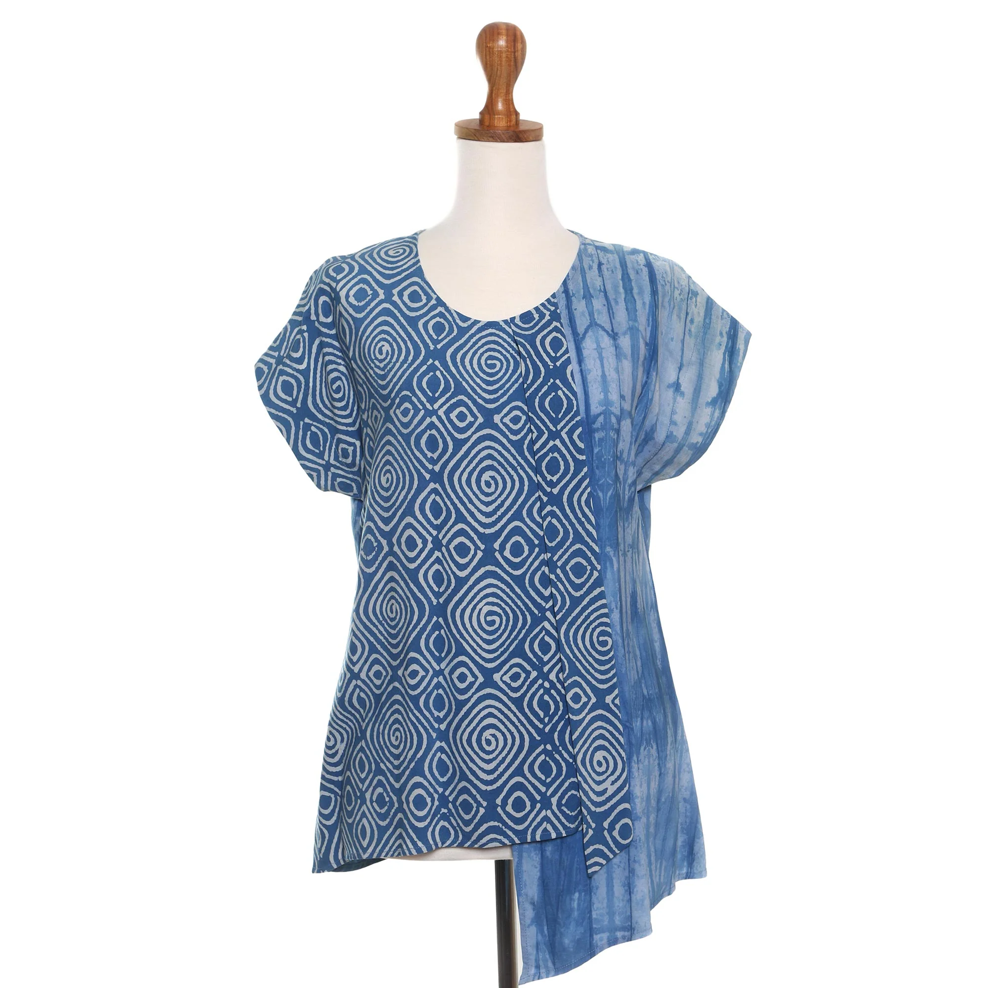 Asymmetric Ocean Asymmetric Tie-Dye Cotton Blouse - Image 2