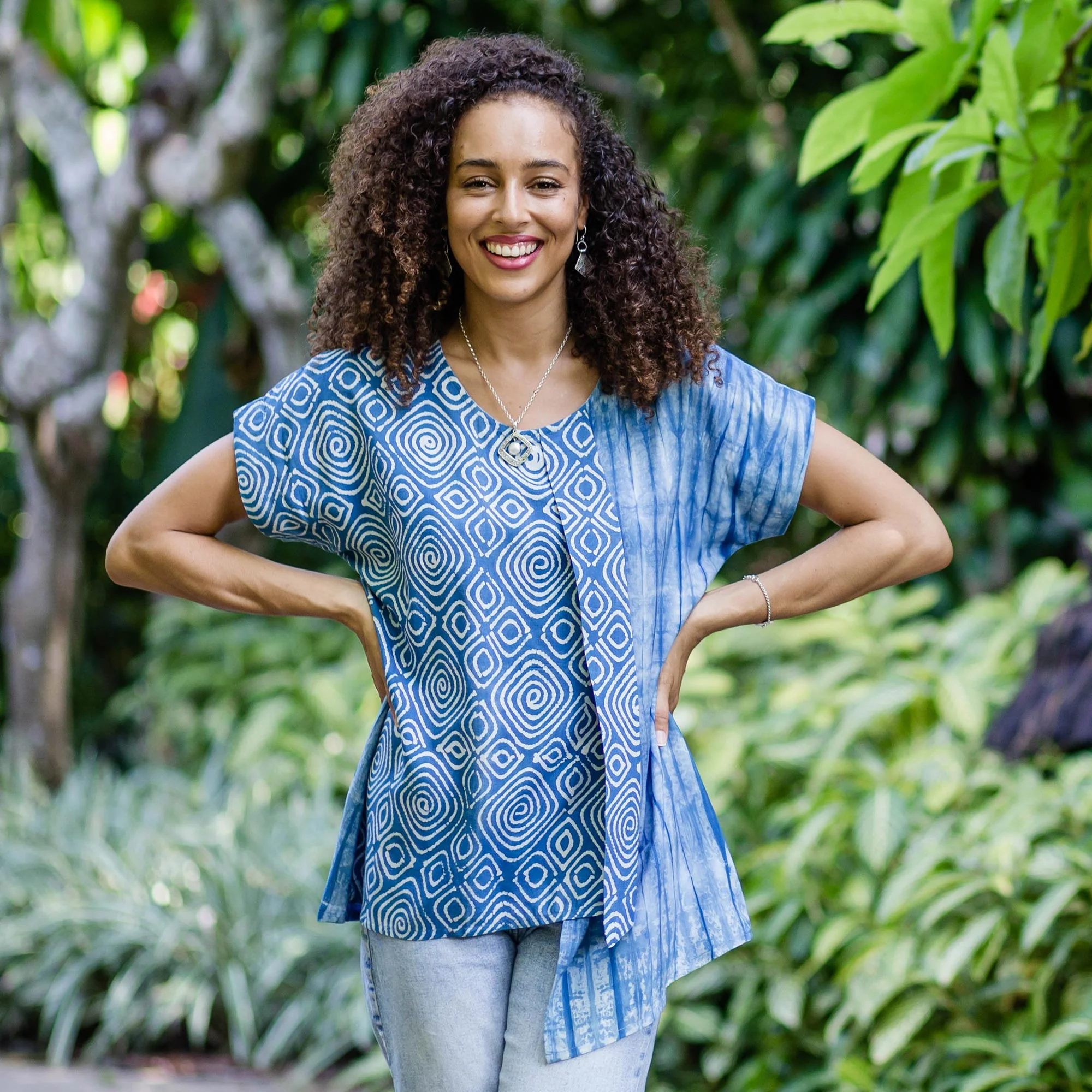 Asymmetric Ocean Asymmetric Tie-Dye Cotton Blouse - Image 5