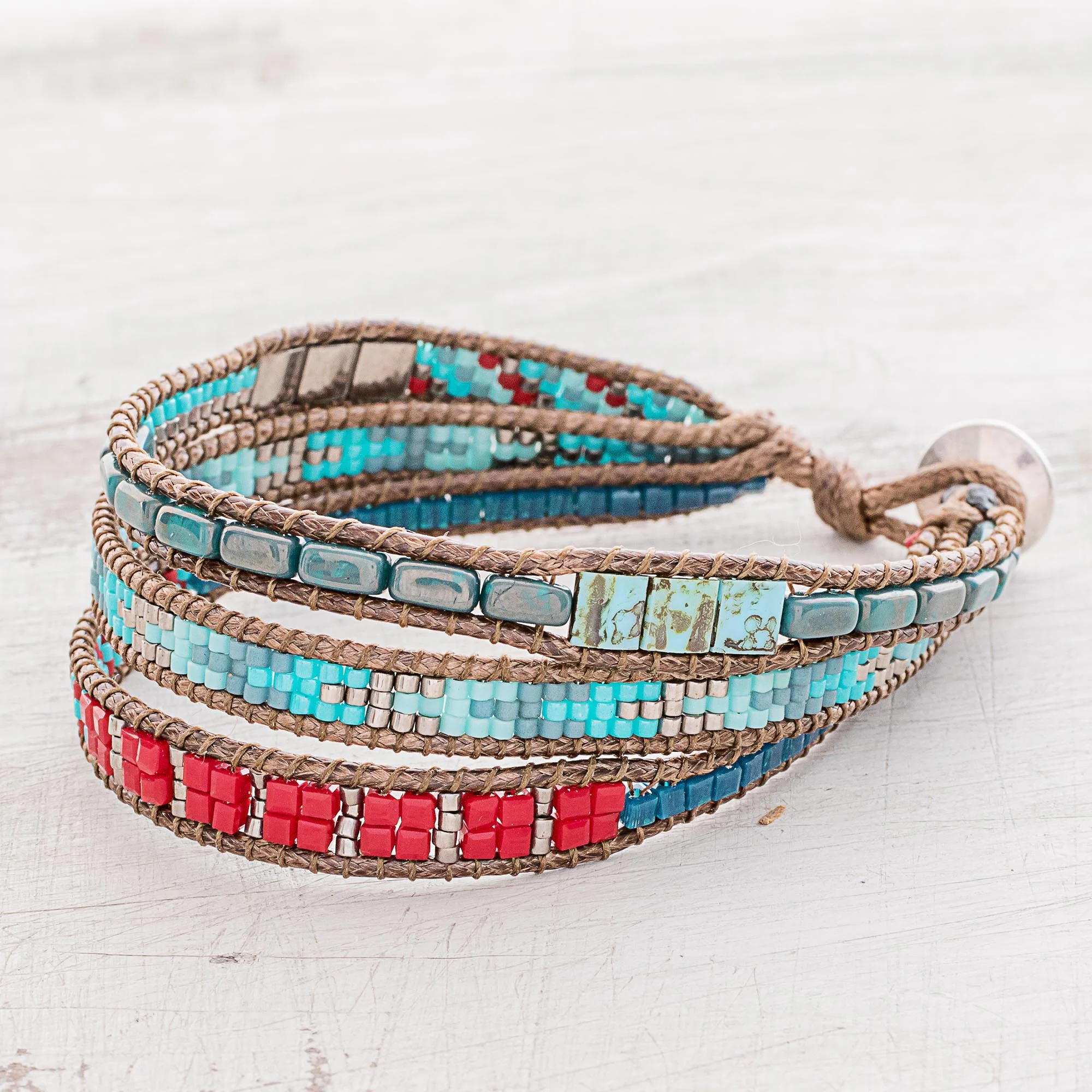 Atitlan Path Glass Beaded Wristband Bracelet Handcrafted in Guatemala - Image 3
