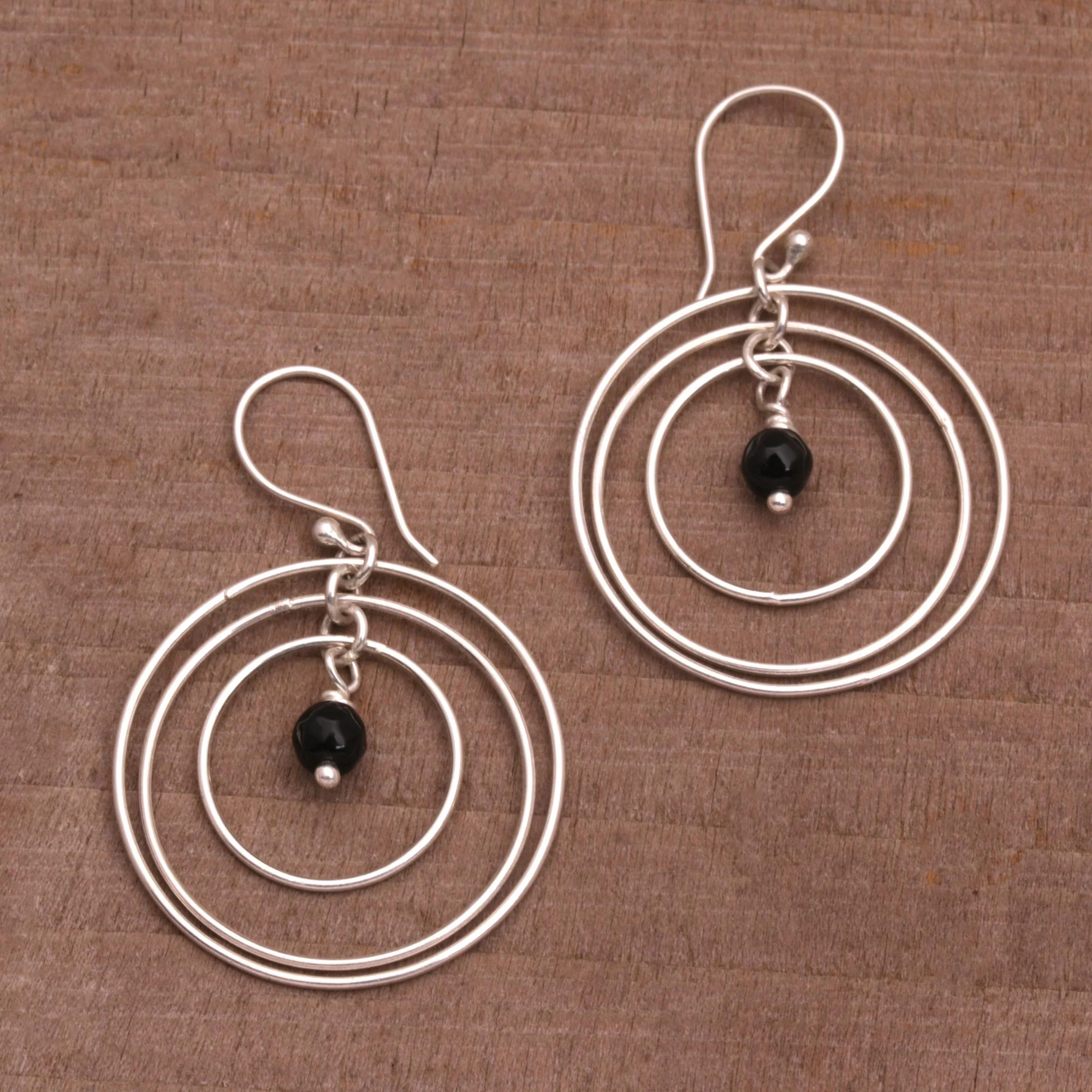 Atoms Onyx and Sterling Silver Dangle Earrings from Bali - Image 4
