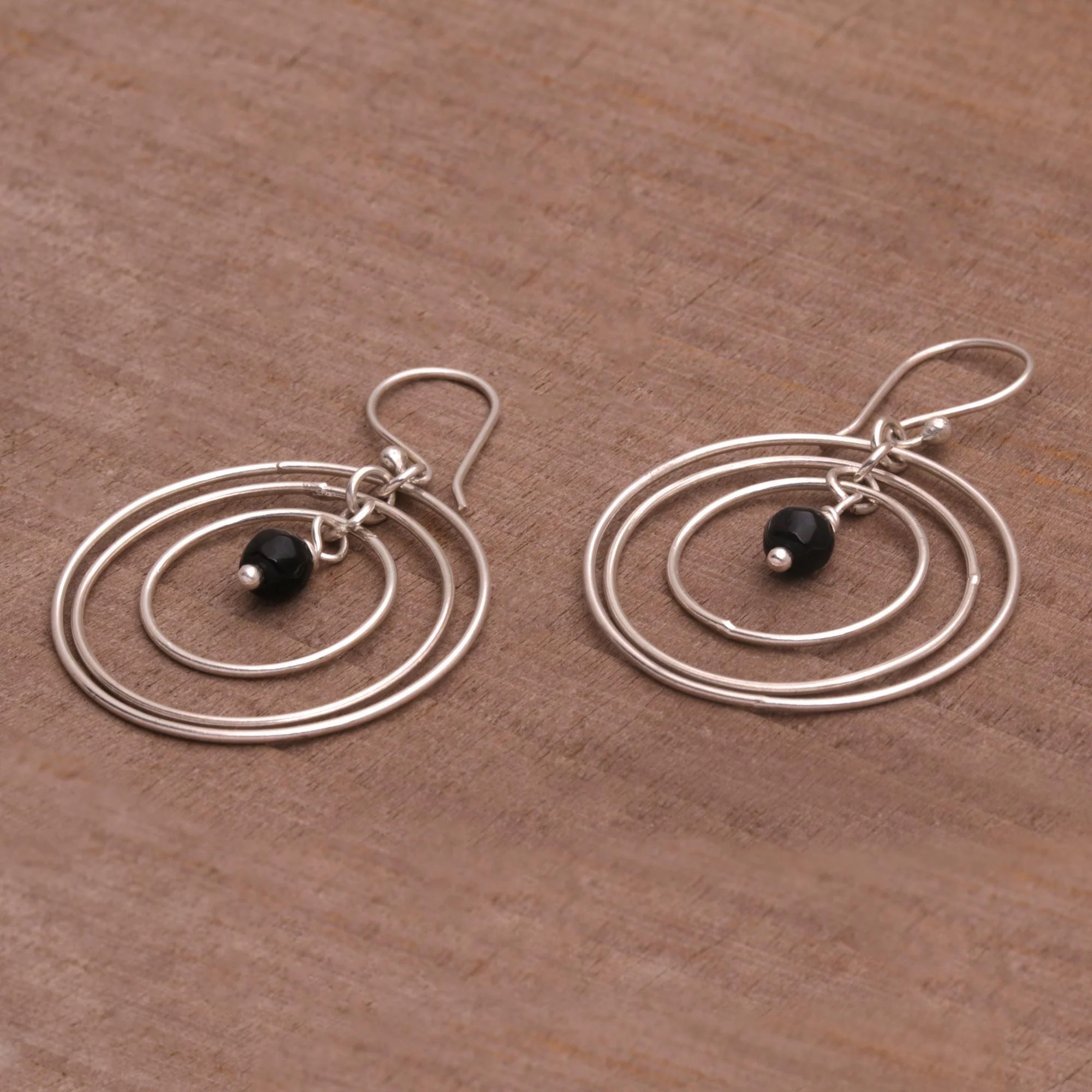 Atoms Onyx and Sterling Silver Dangle Earrings from Bali - Image 5