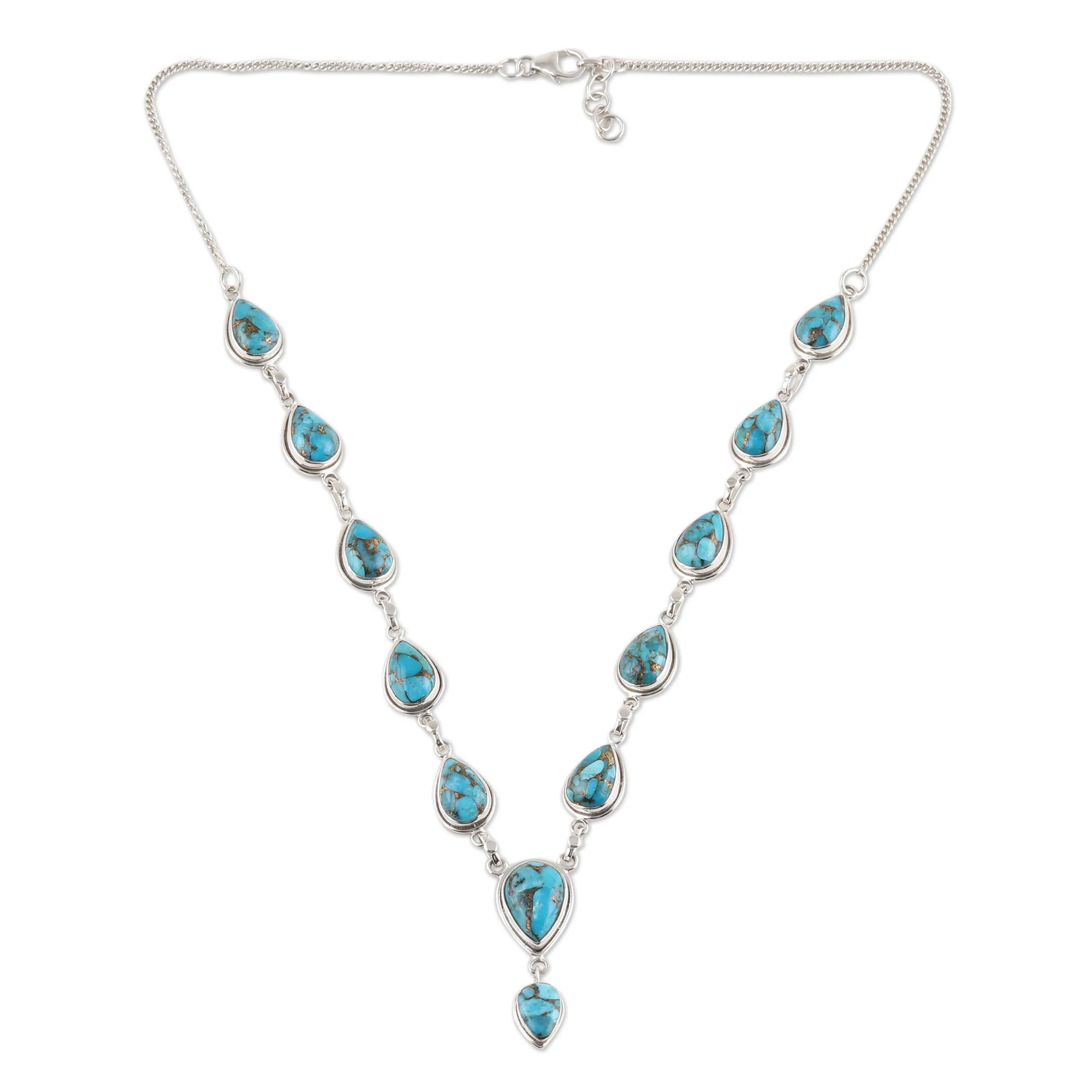 Aura of Beauty Composite Turquoise Y-Necklace from India - Image 2