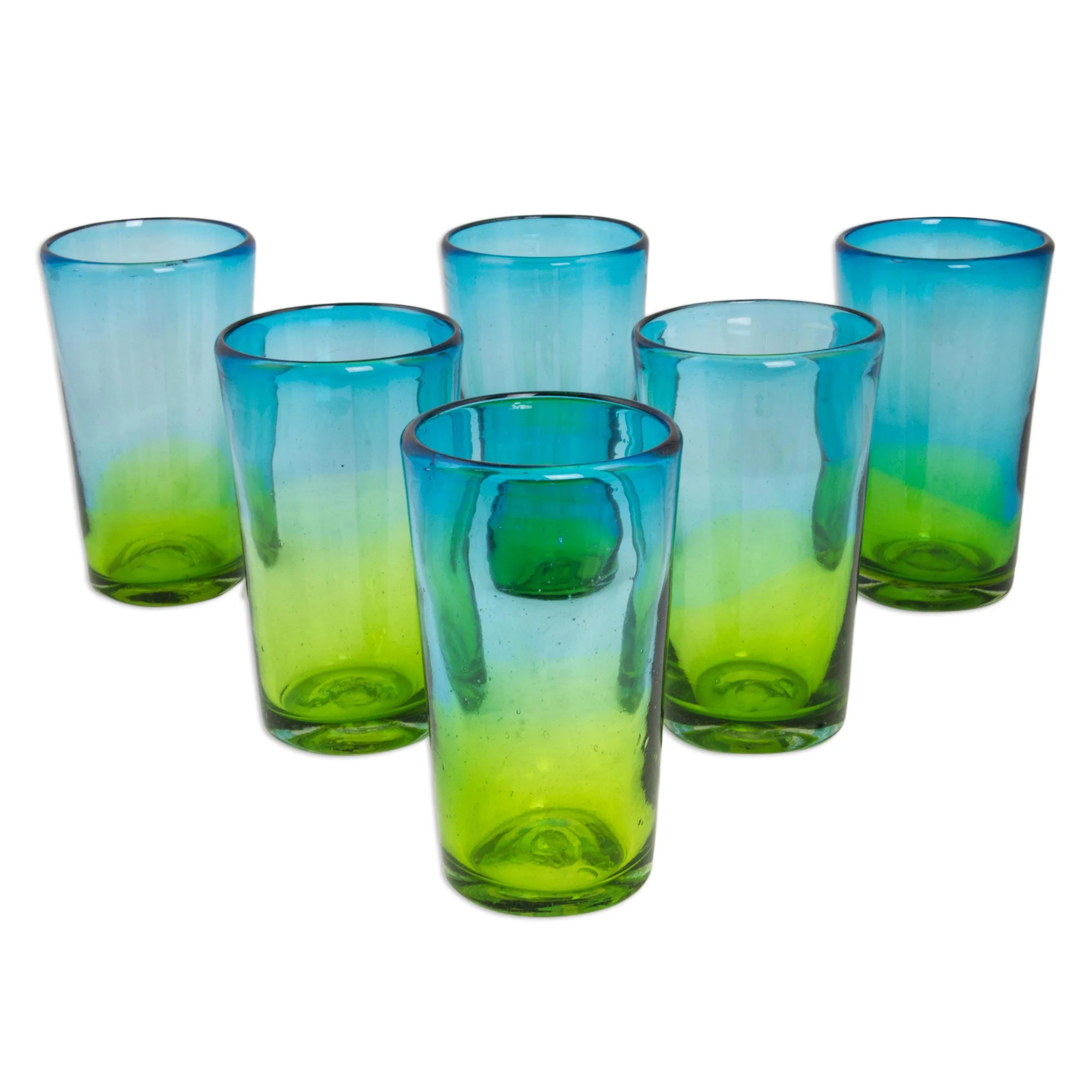 Aurora Tapatia 6 Artisan Crafted Blue Green Blown Glass Highball Glasses - Image 2
