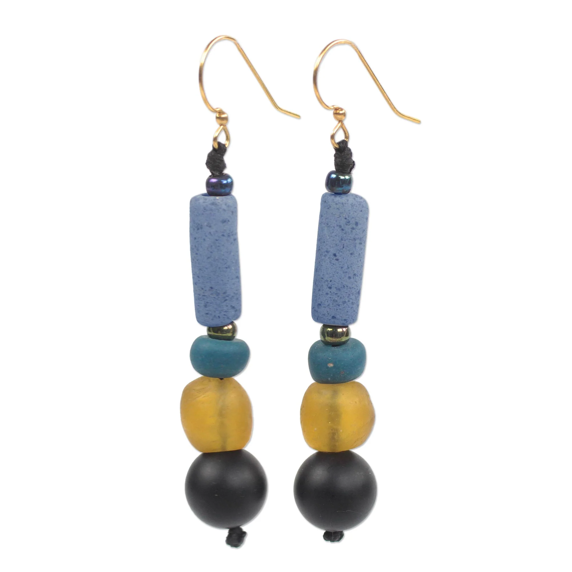 Authentic Ghana Recycled Glass and Plastic Beaded Dangle Earrings - Image 2
