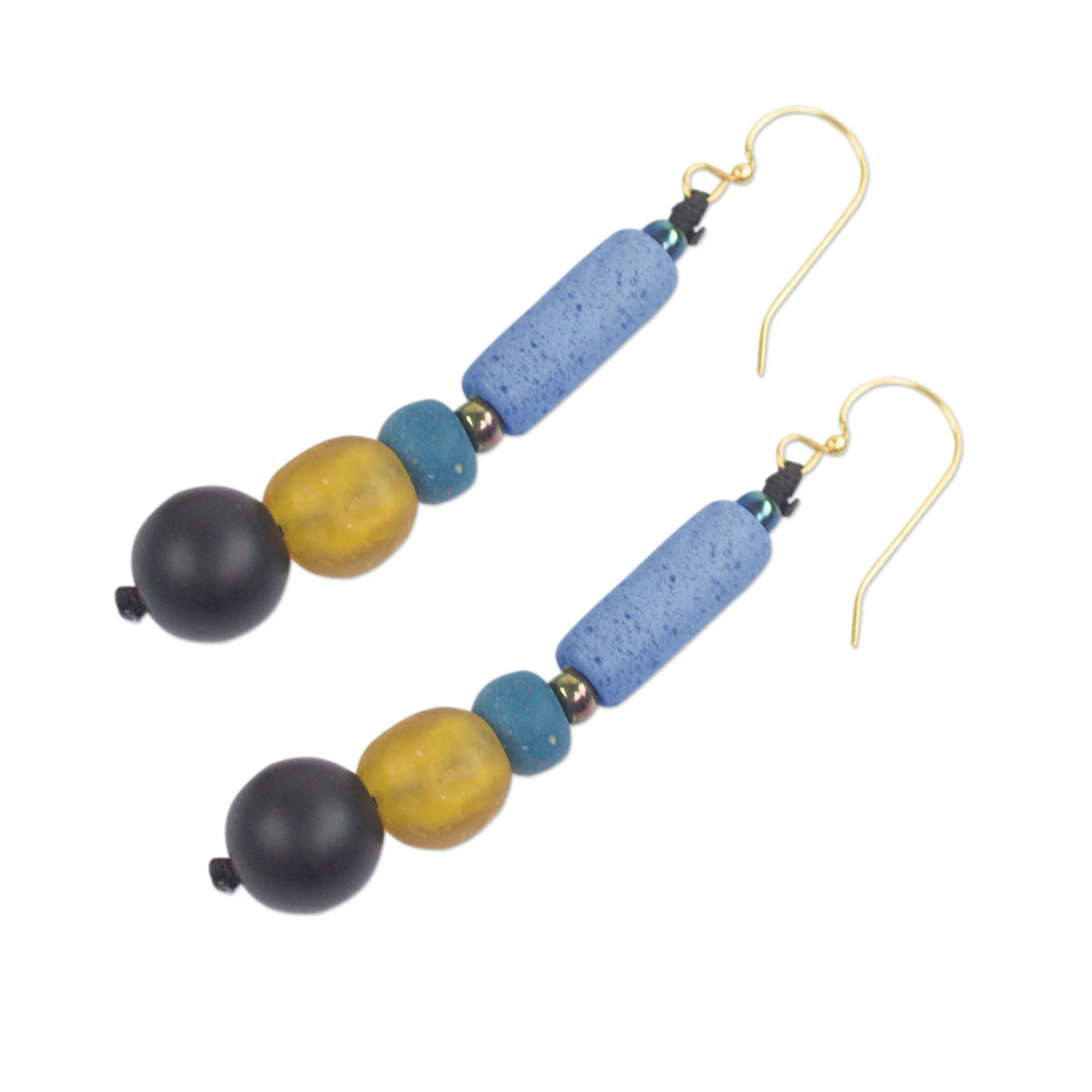 Authentic Ghana Recycled Glass and Plastic Beaded Dangle Earrings - Image 4