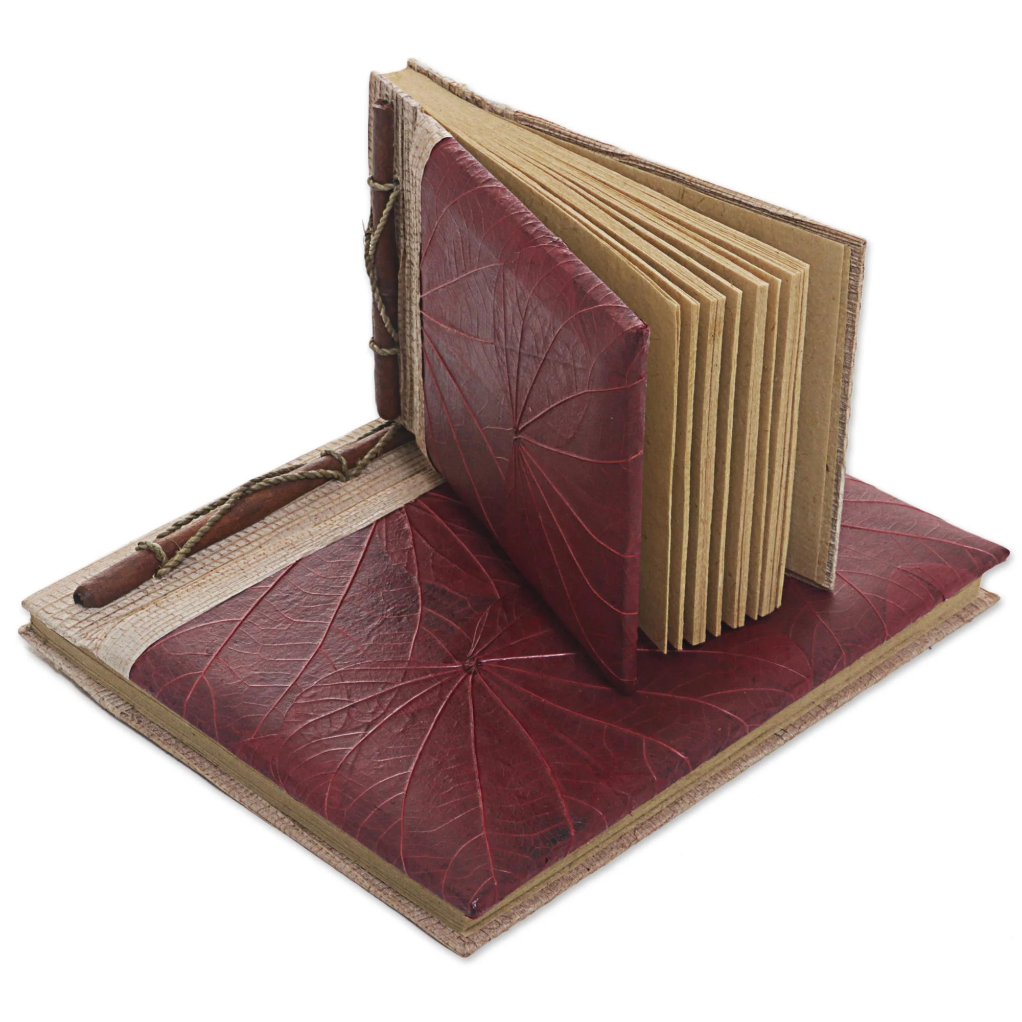 Autumn Spirit in Red Handcrafted Pair of Rice Paper Notebooks from Indonesia - Image 3