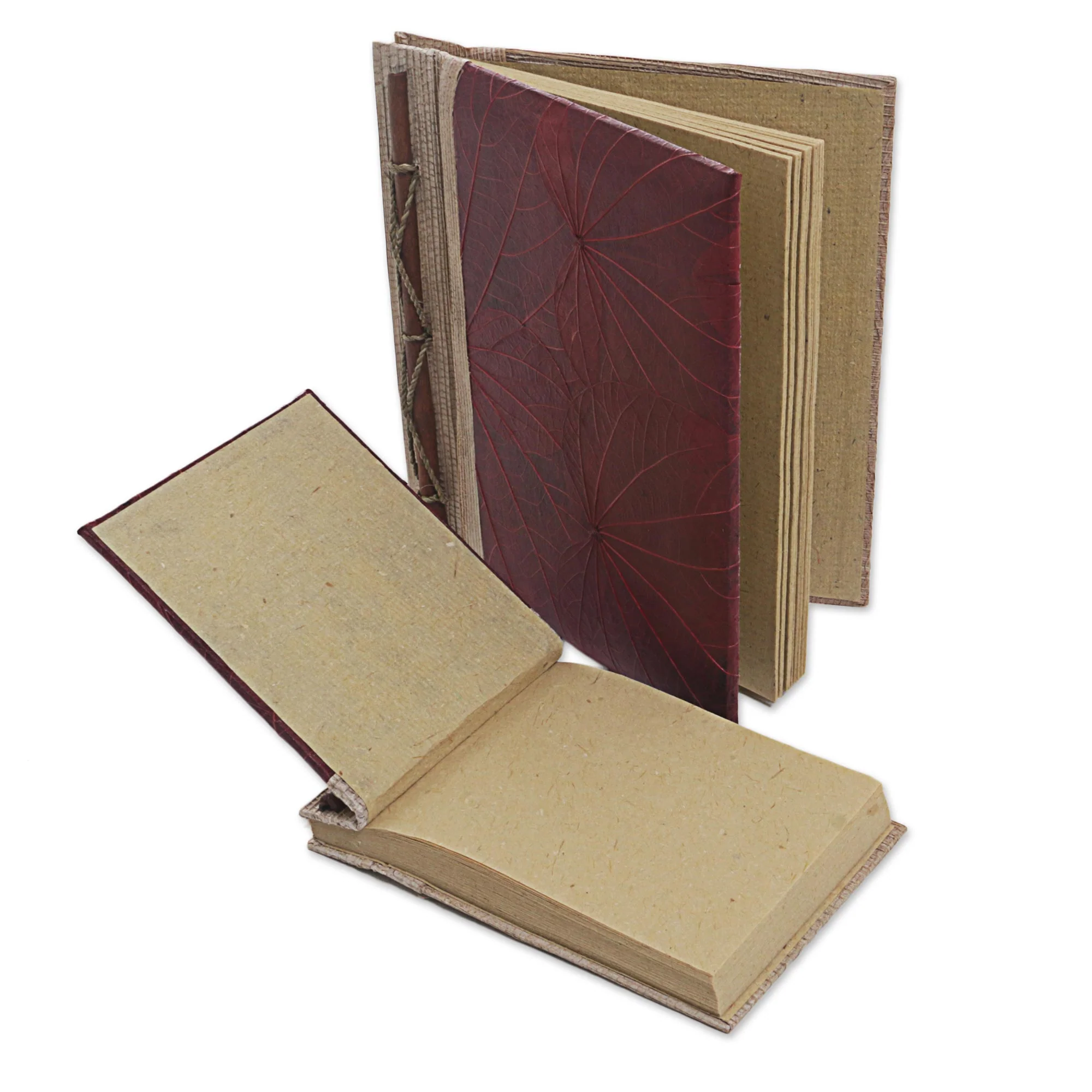 Autumn Spirit in Red Handcrafted Pair of Rice Paper Notebooks from Indonesia - Image 4