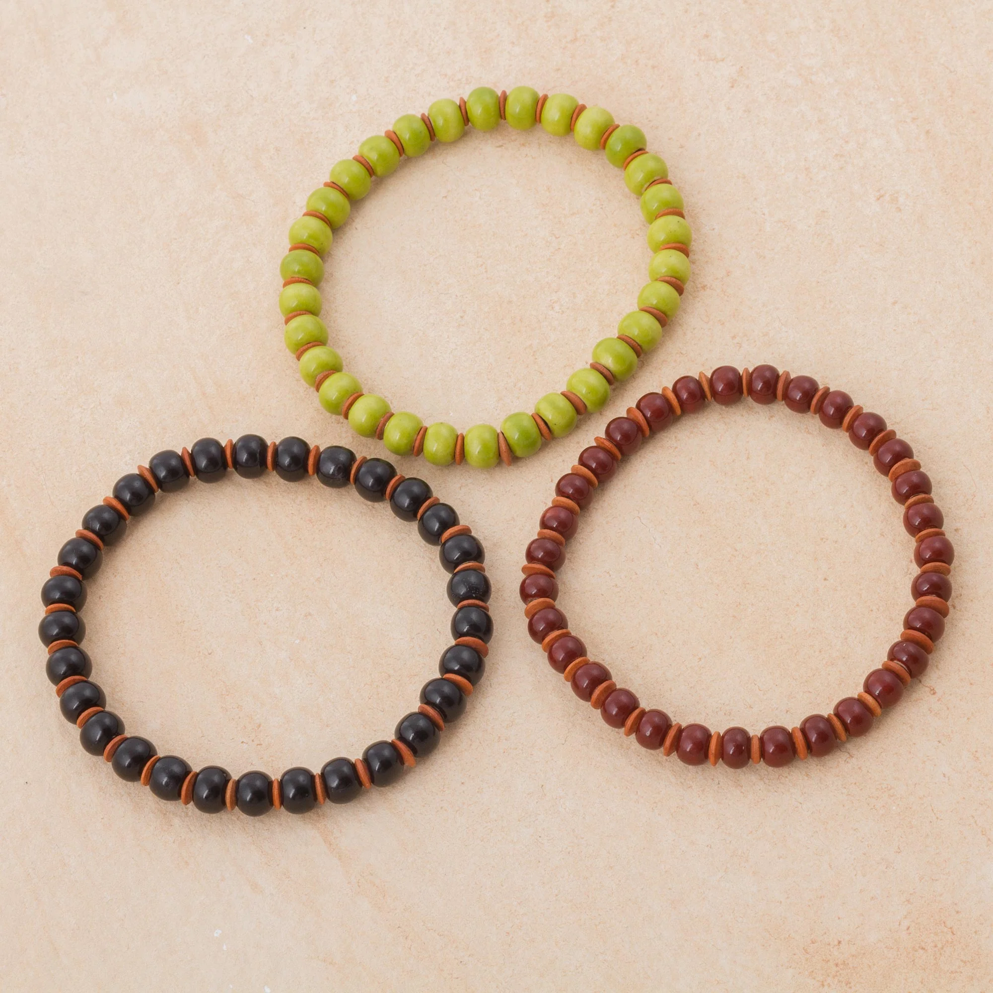 Autumn Spirit Three Ceramic Bracelets in Chartreuse Russet and Black - Image 4