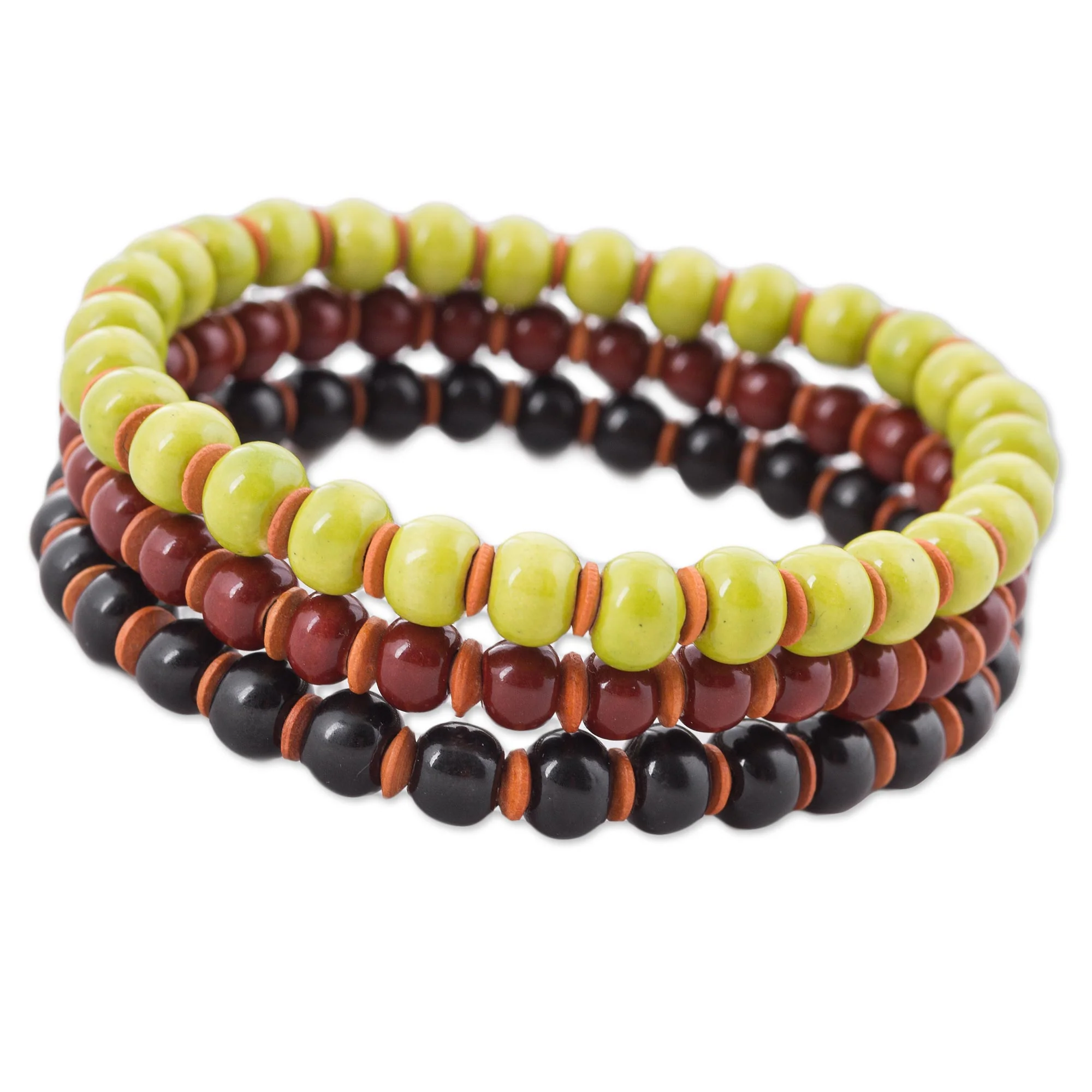 Autumn Spirit Three Ceramic Bracelets in Chartreuse Russet and Black - Image 5