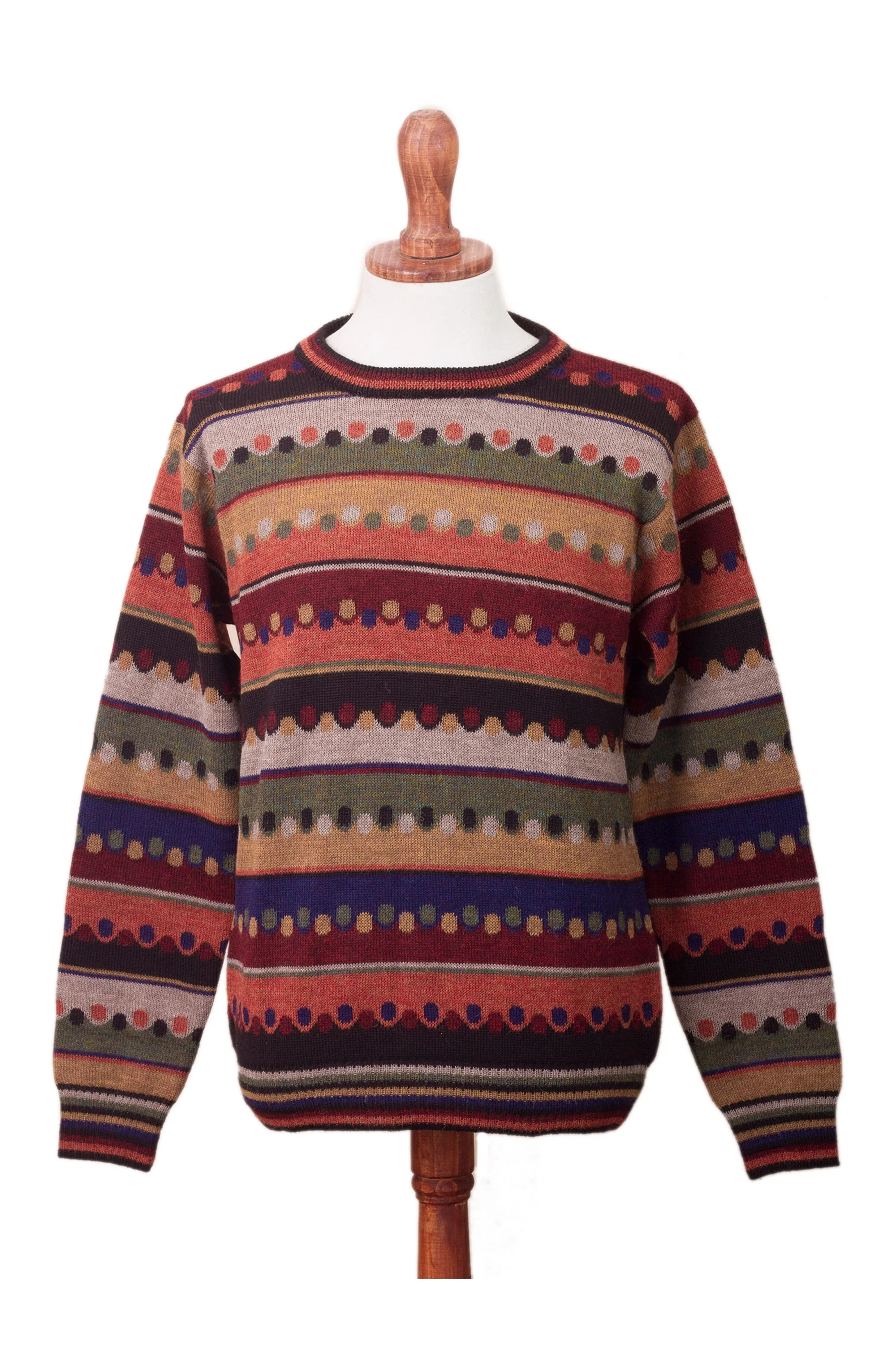 Autumnal Andes Men's Striped 100% Alpaca Pullover Sweater from Peru - Image 2