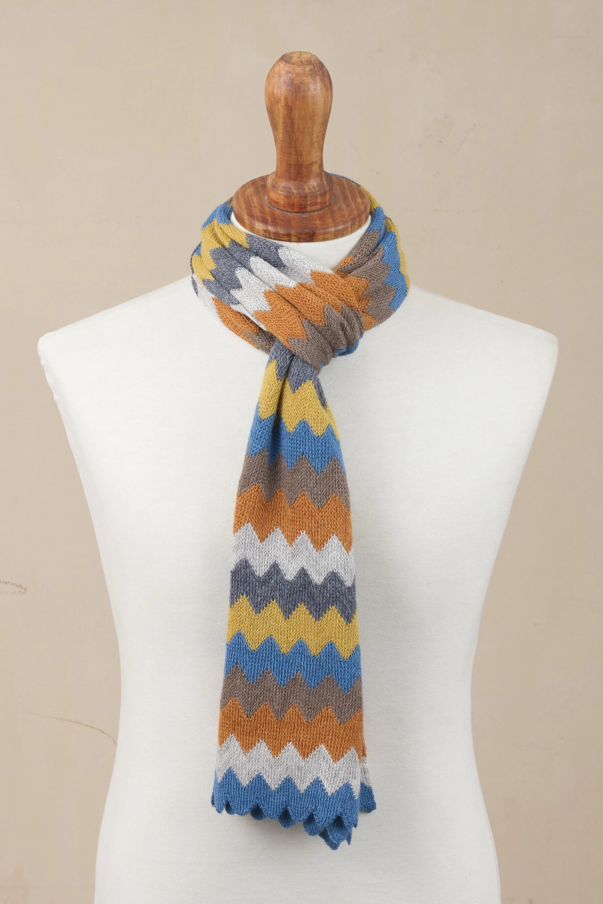 Autumnal Zigzags Autumnal Zigzag Alpaca Blend Wrap Scarf from Peru - Image 5