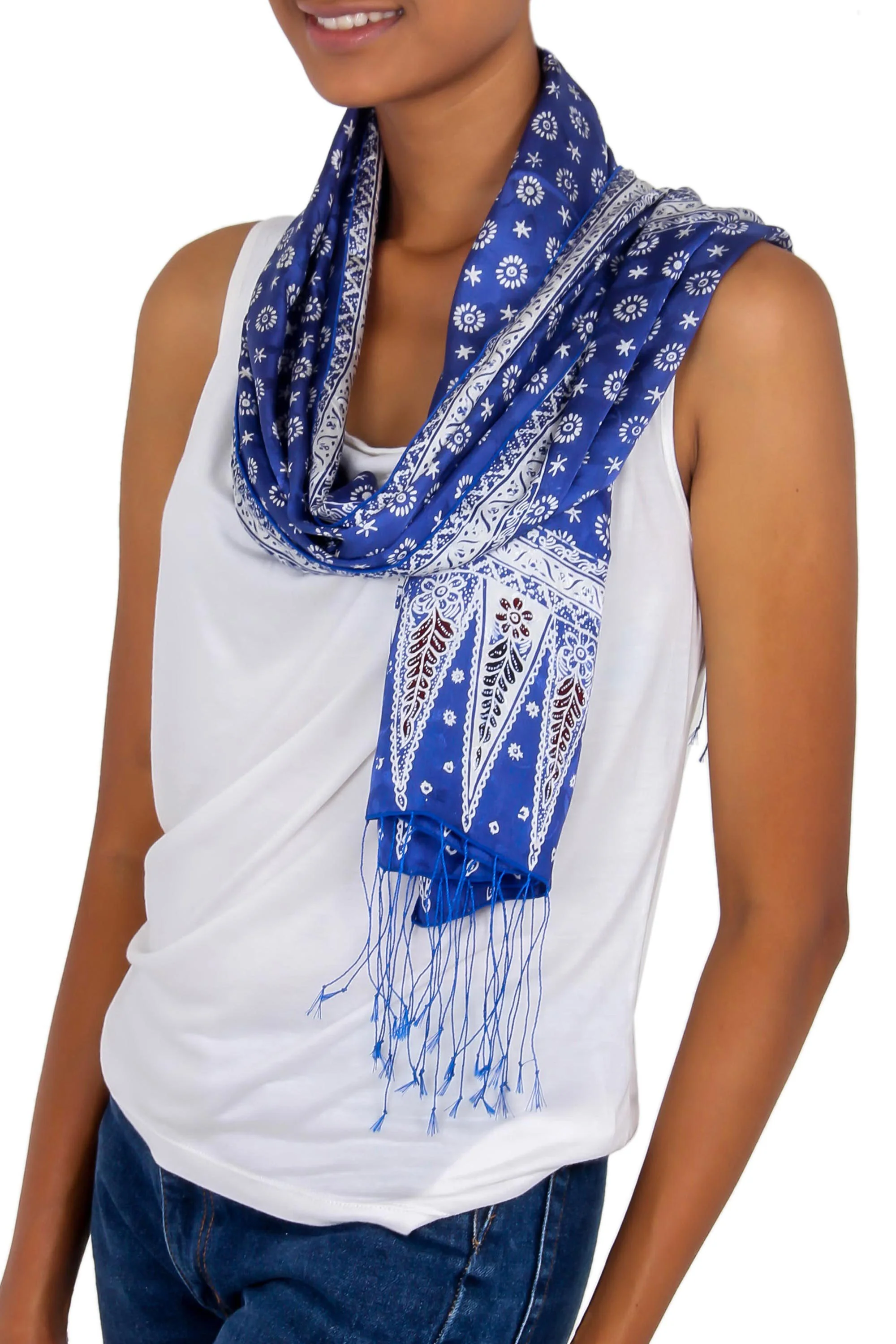 Awakening Blue Silk Batik Scarf - Image 2