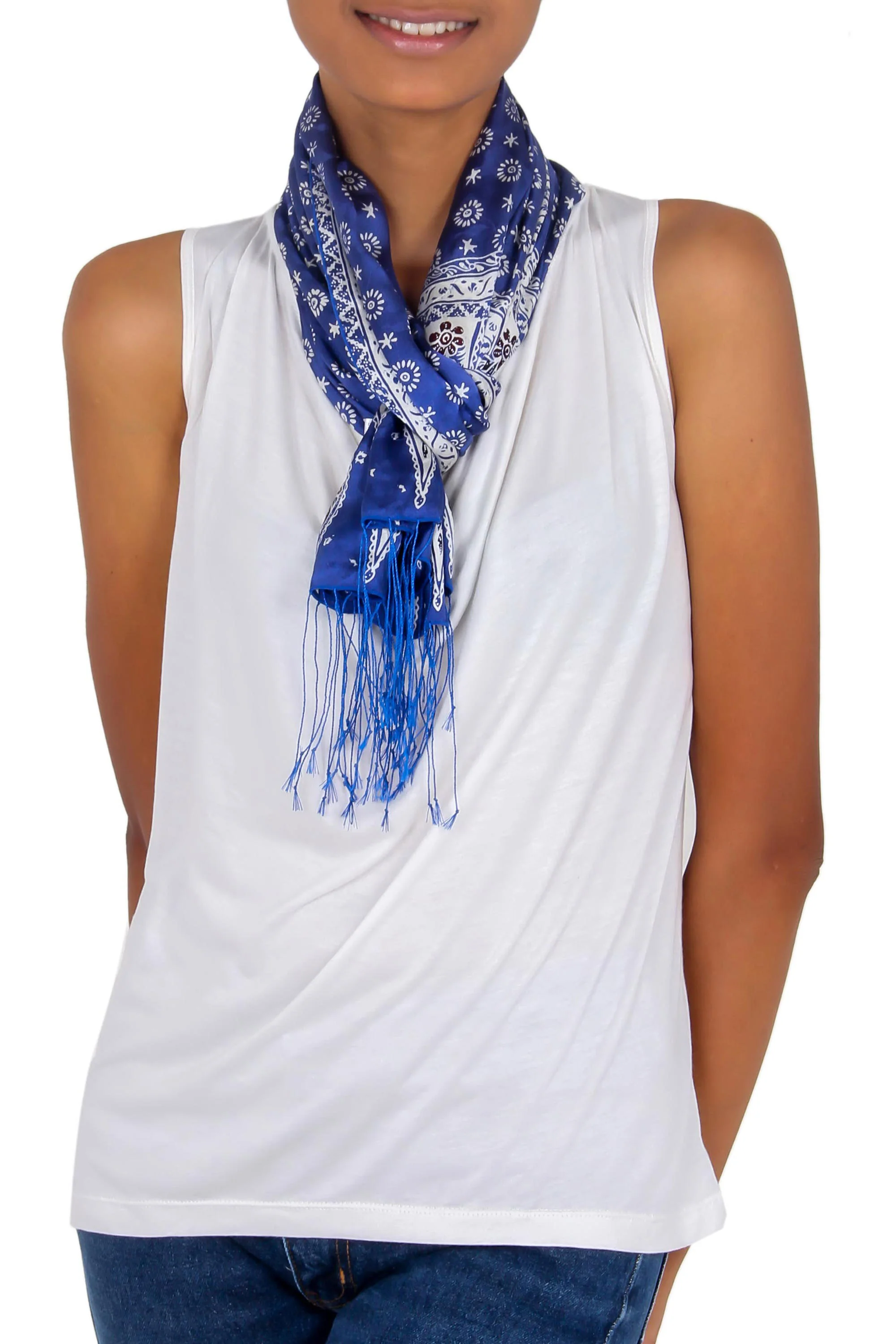 Awakening Blue Silk Batik Scarf - Image 3