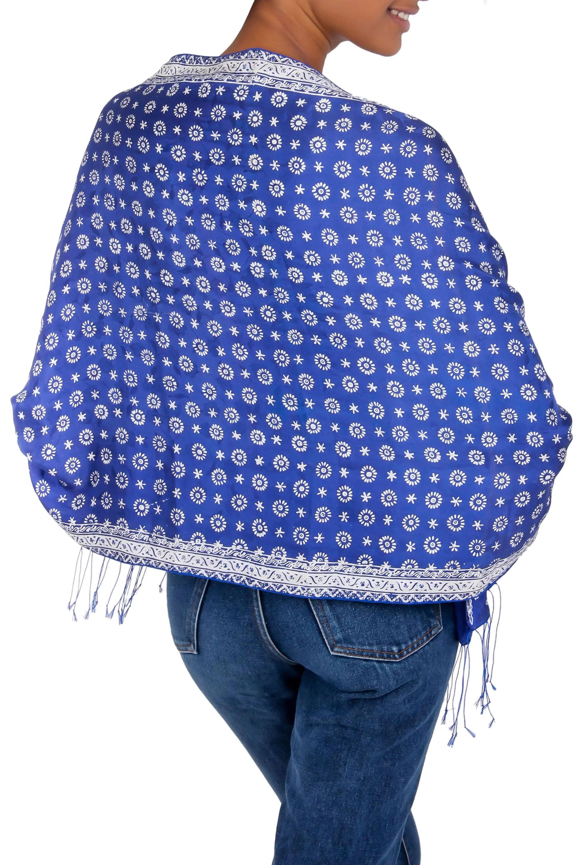 Awakening Blue Silk Batik Scarf - Image 4