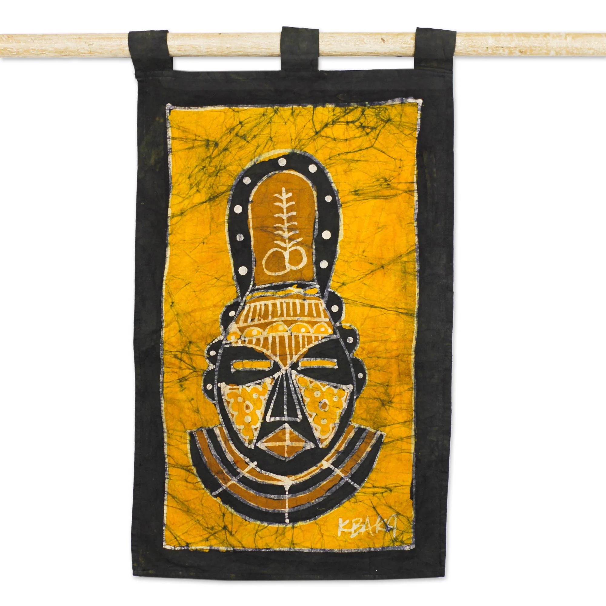 Aya African Mask Brown and Yellow African Mask Cotton Batik Wall Hanging - Image 2