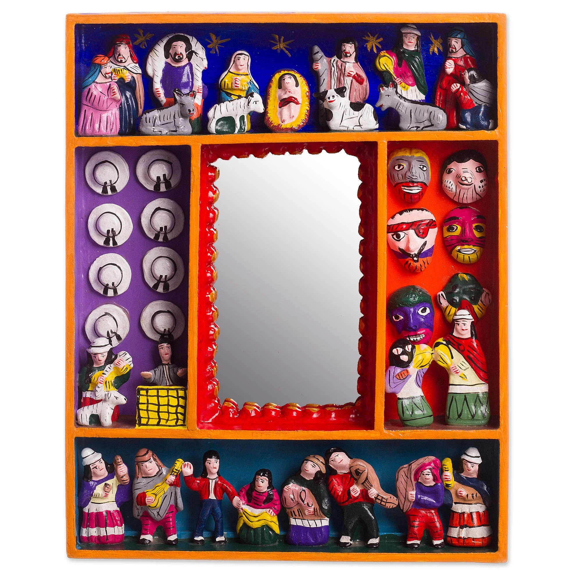 Ayacucho Birth Retablo-Style Nativity Wood Wall Mirror from Peru - Image 2