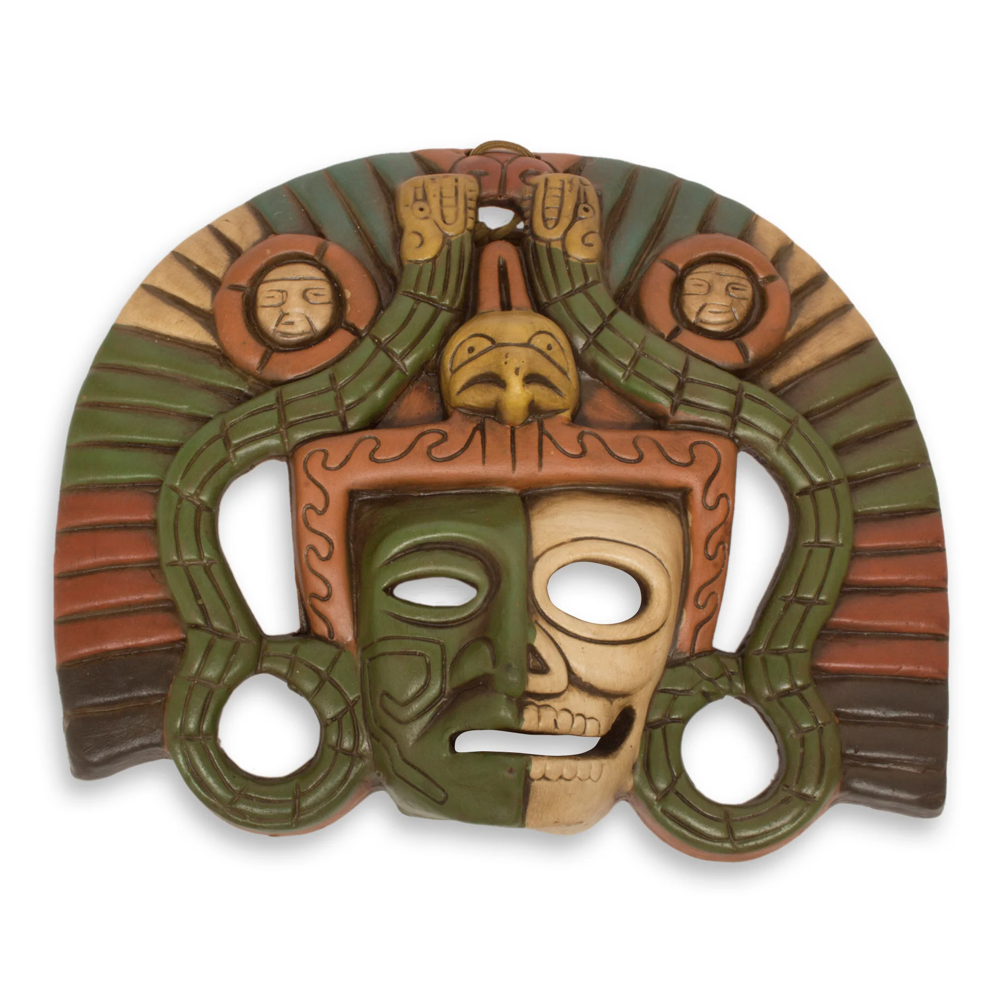 Aztec Duality Life and Death Pre-Hispanic Mask Ceramic Replica - Image 2