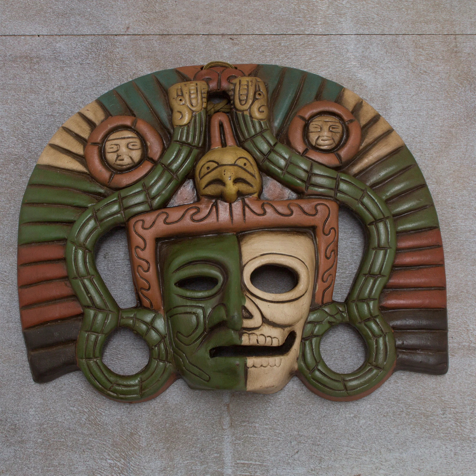 Aztec Duality Life and Death Pre-Hispanic Mask Ceramic Replica - Image 3