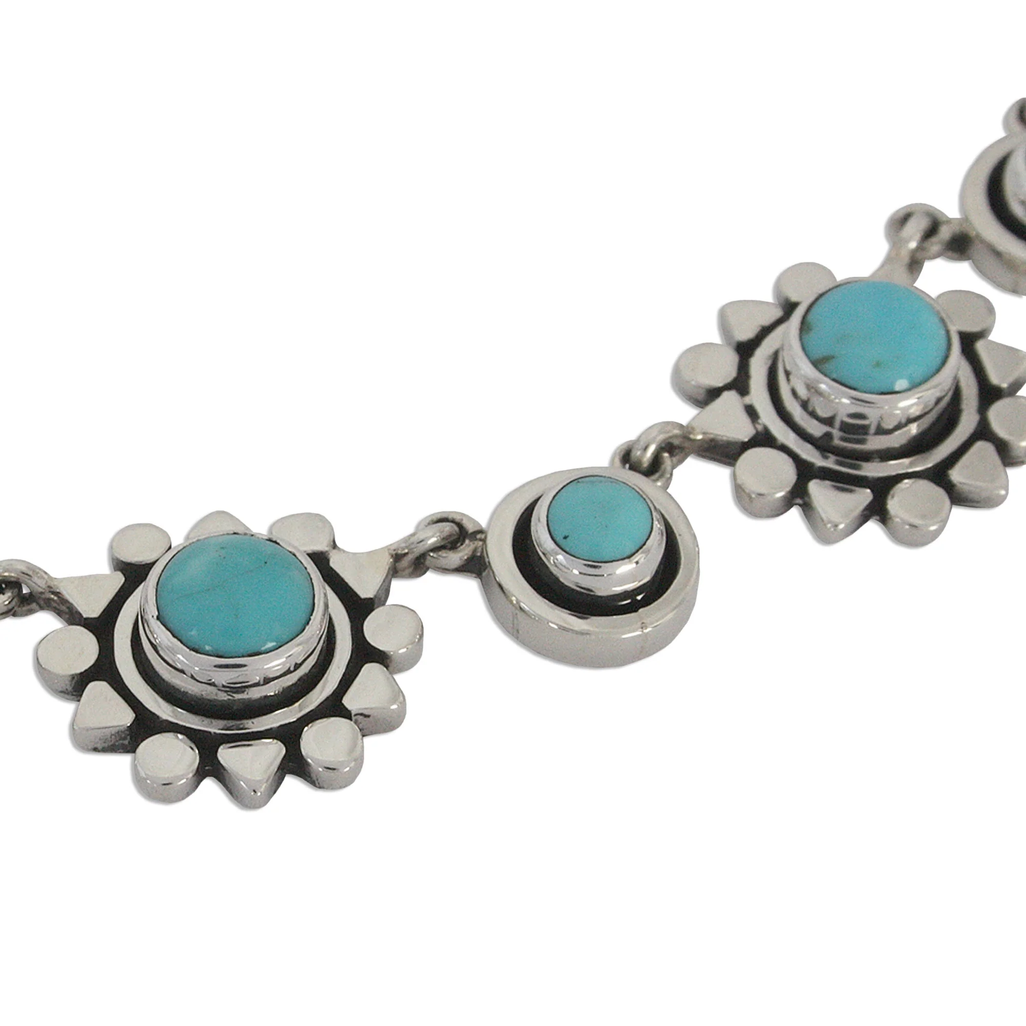 Aztec Star Handmade Floral Sterling Silver Natural Turquoise Necklace - Image 4