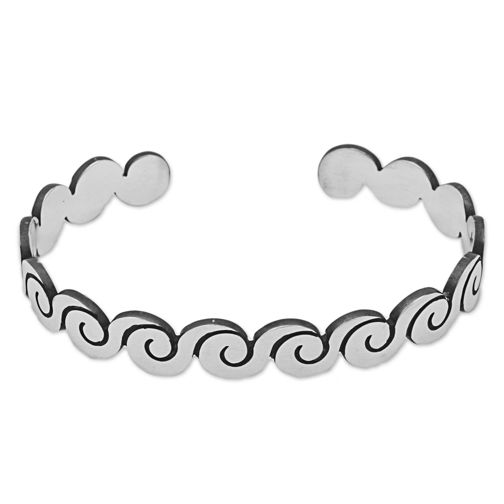 Aztec Waves Silver Cuff Bracelet - Image 2