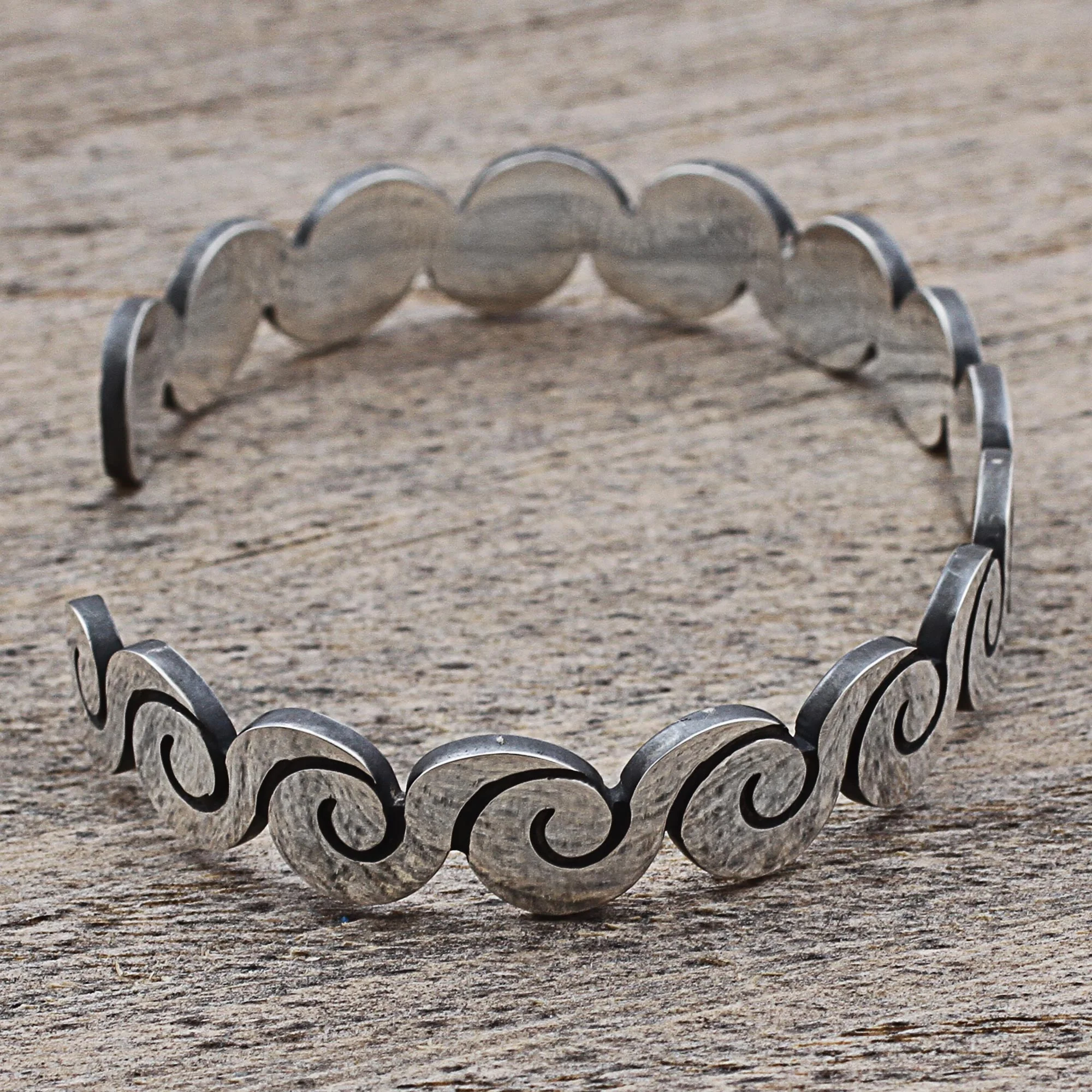 Aztec Waves Silver Cuff Bracelet - Image 5