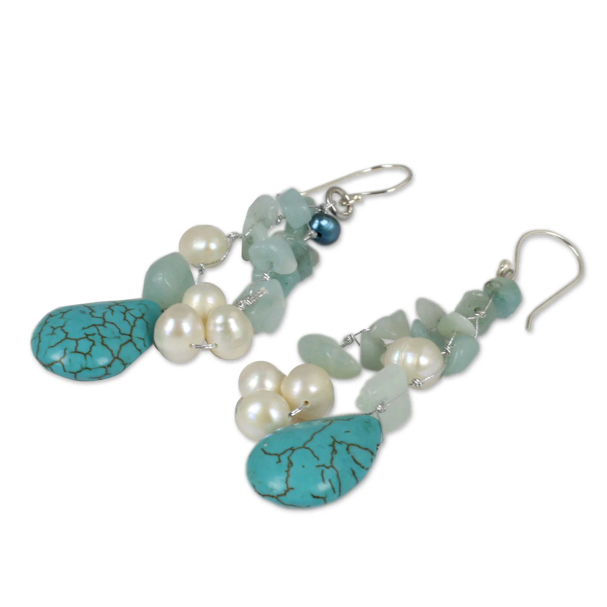 Azure Allure Freshwater Pearl Beaded Earrings - Image 3