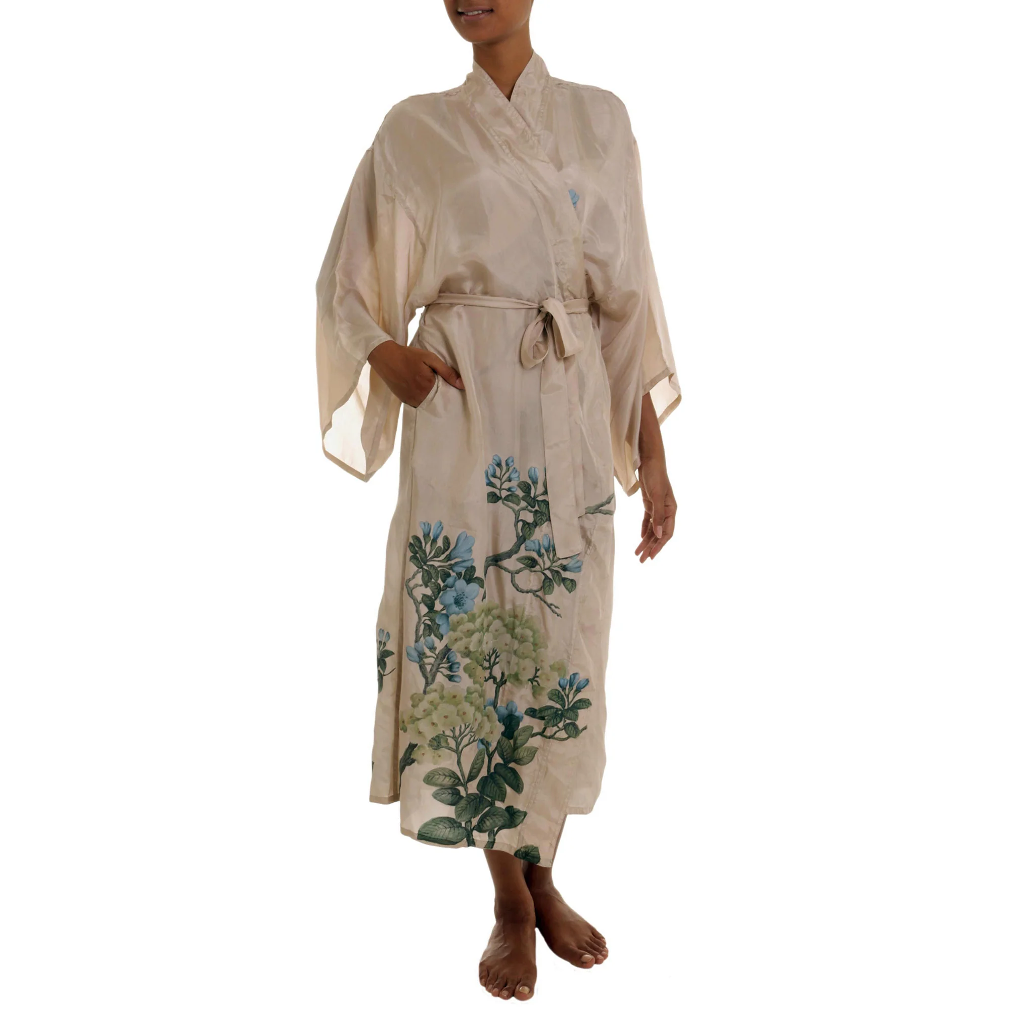 Azure Blossoms Silk Robe - Image 4