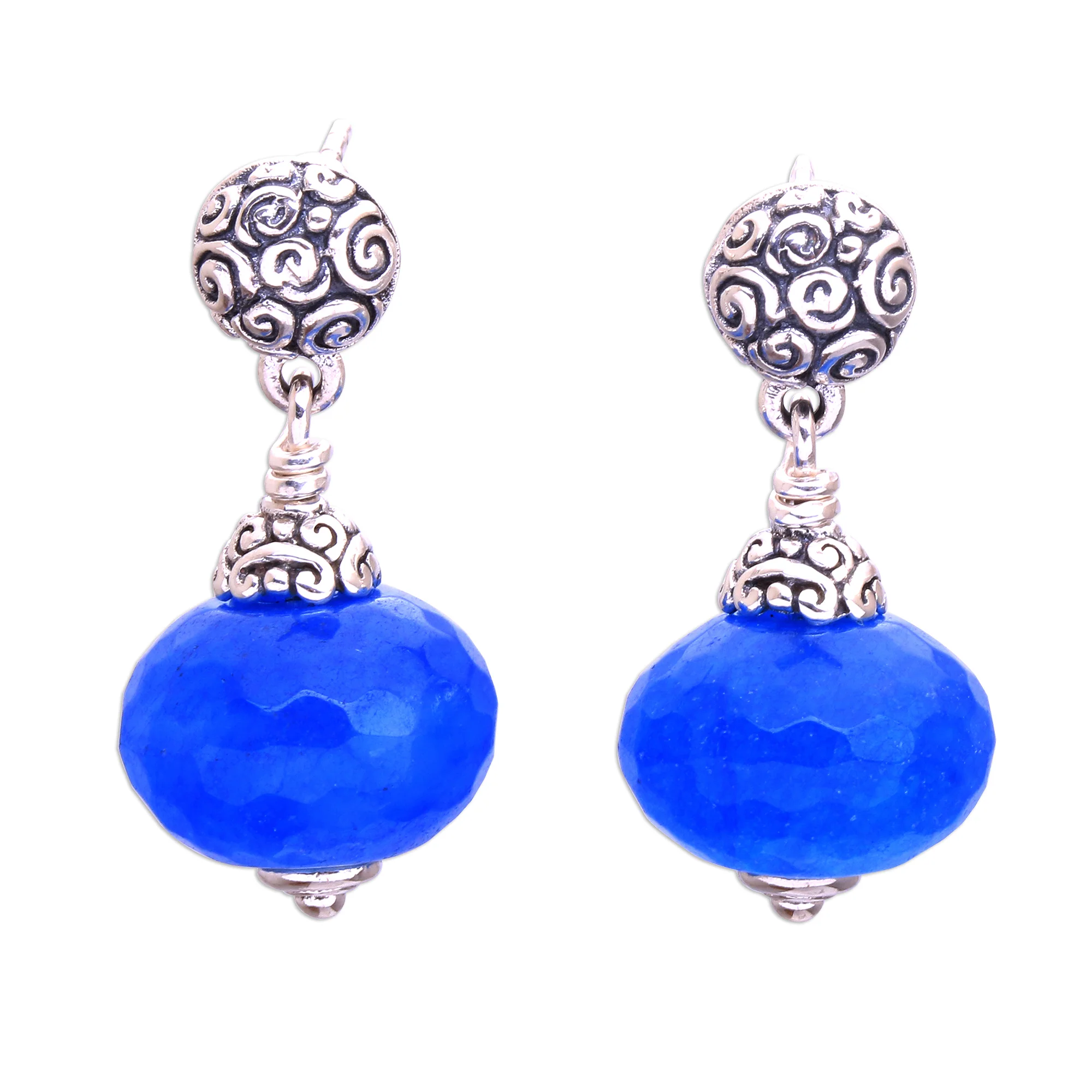Azure Buddha Blue Chalcedony Dangle Earrings from Bali - Image 2