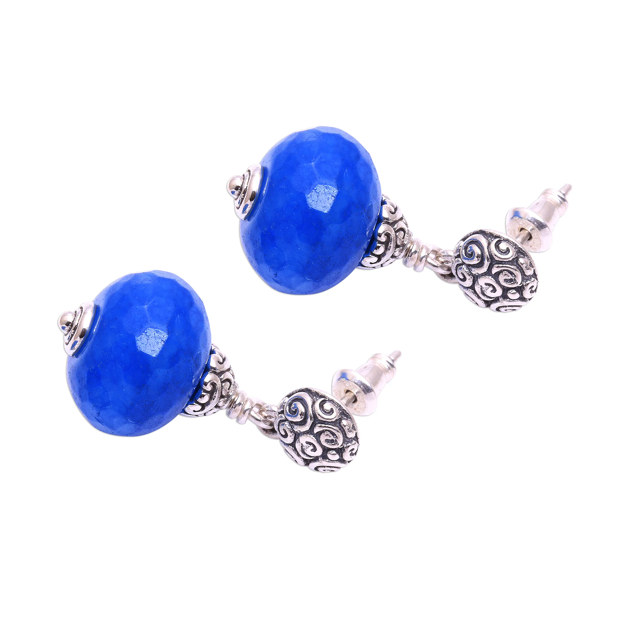 Azure Buddha Blue Chalcedony Dangle Earrings from Bali - Image 4
