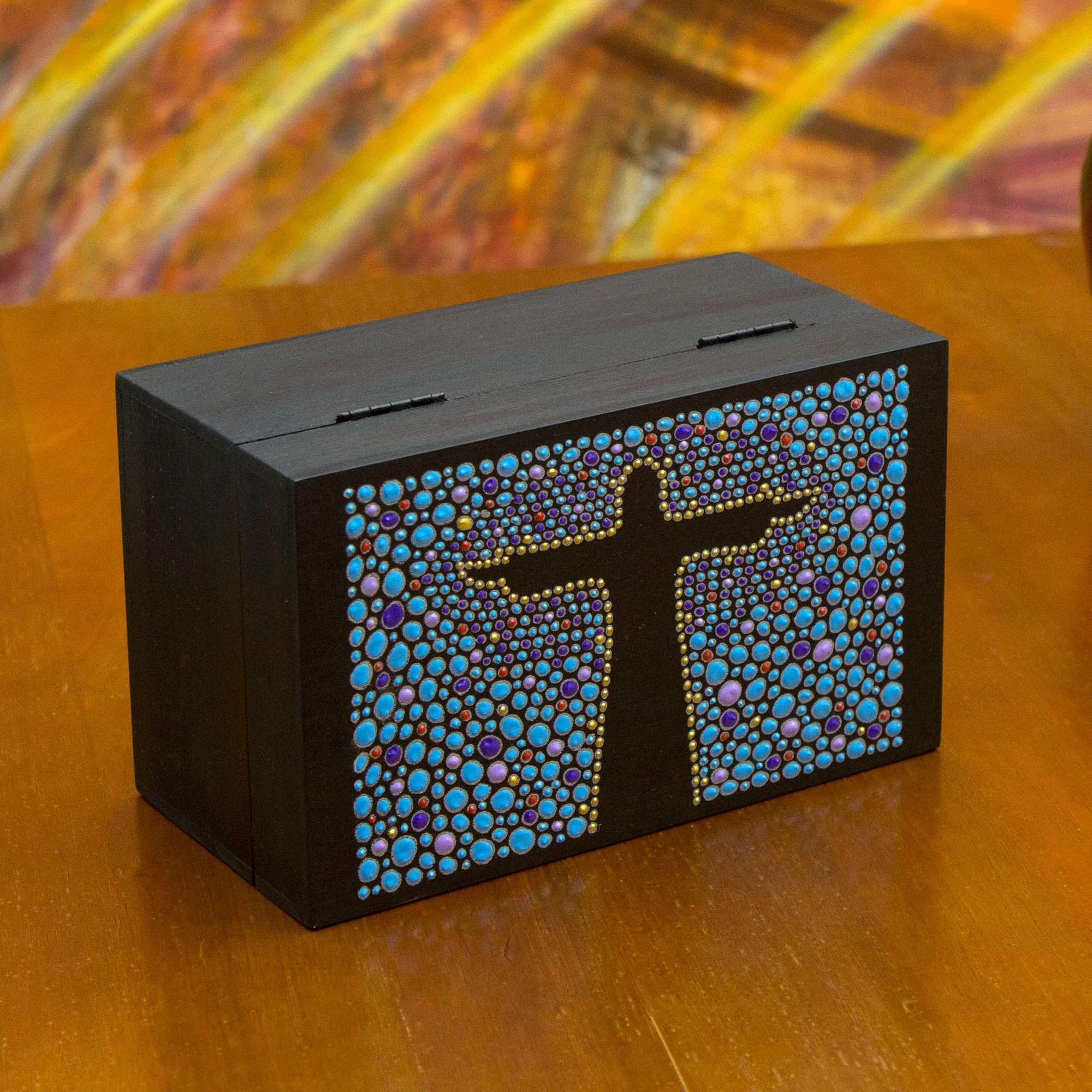Azure Christ the Redeemer Hand Painted Two Compartment Cristo Redentor Wood Tea Box - Image 3