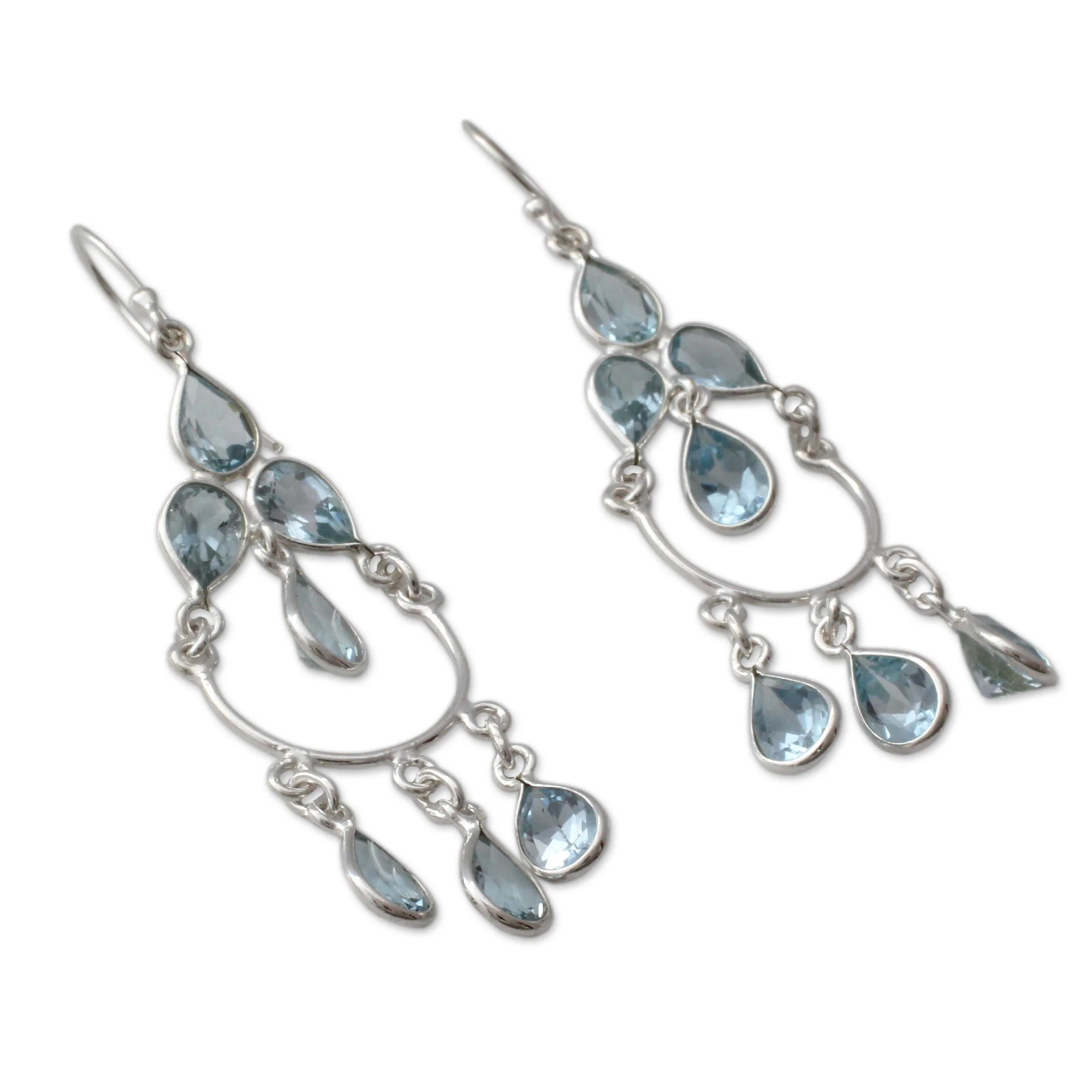 Azure Elegance Blue Topaz Handcrafted Sterling Silver Chandelier Earrings - Image 3