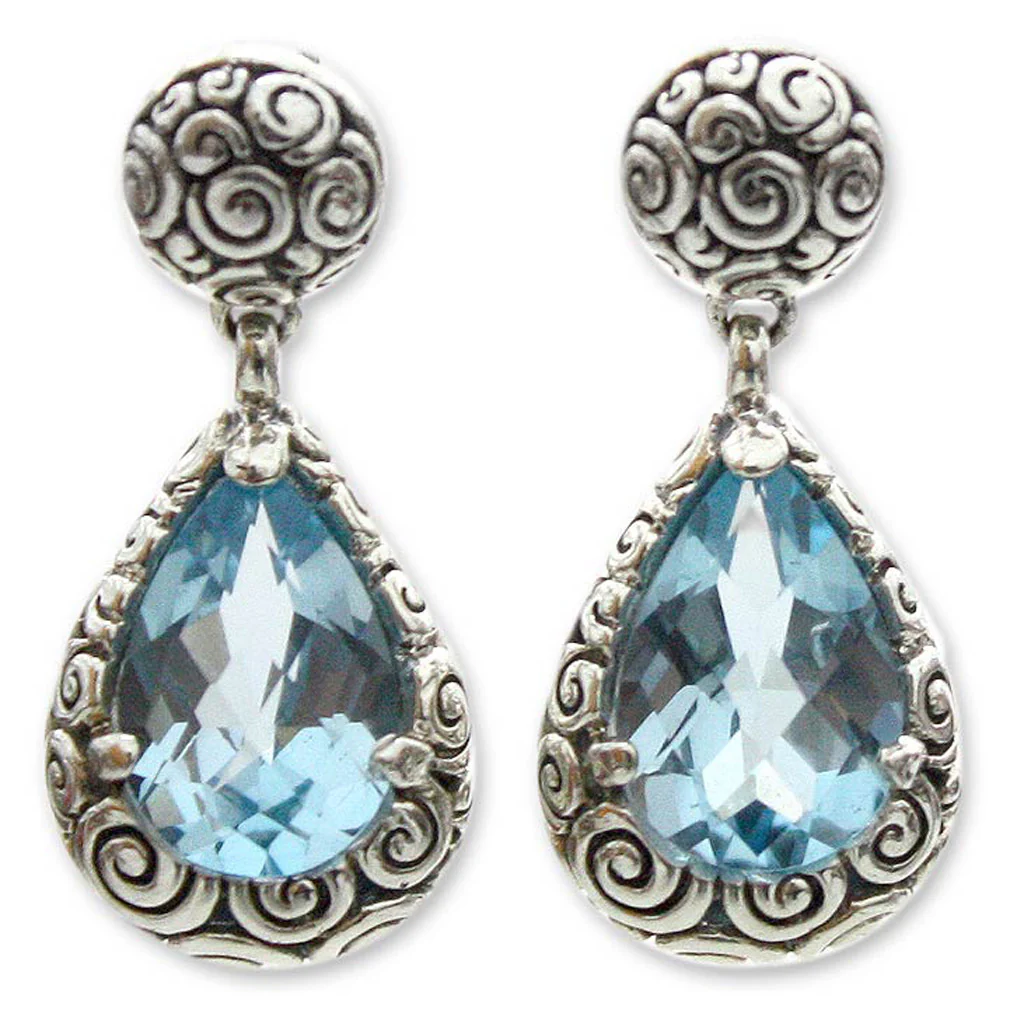 Azure Teardrops Sterling Silver and Blue Topaz Dangle Earrings - Image 2