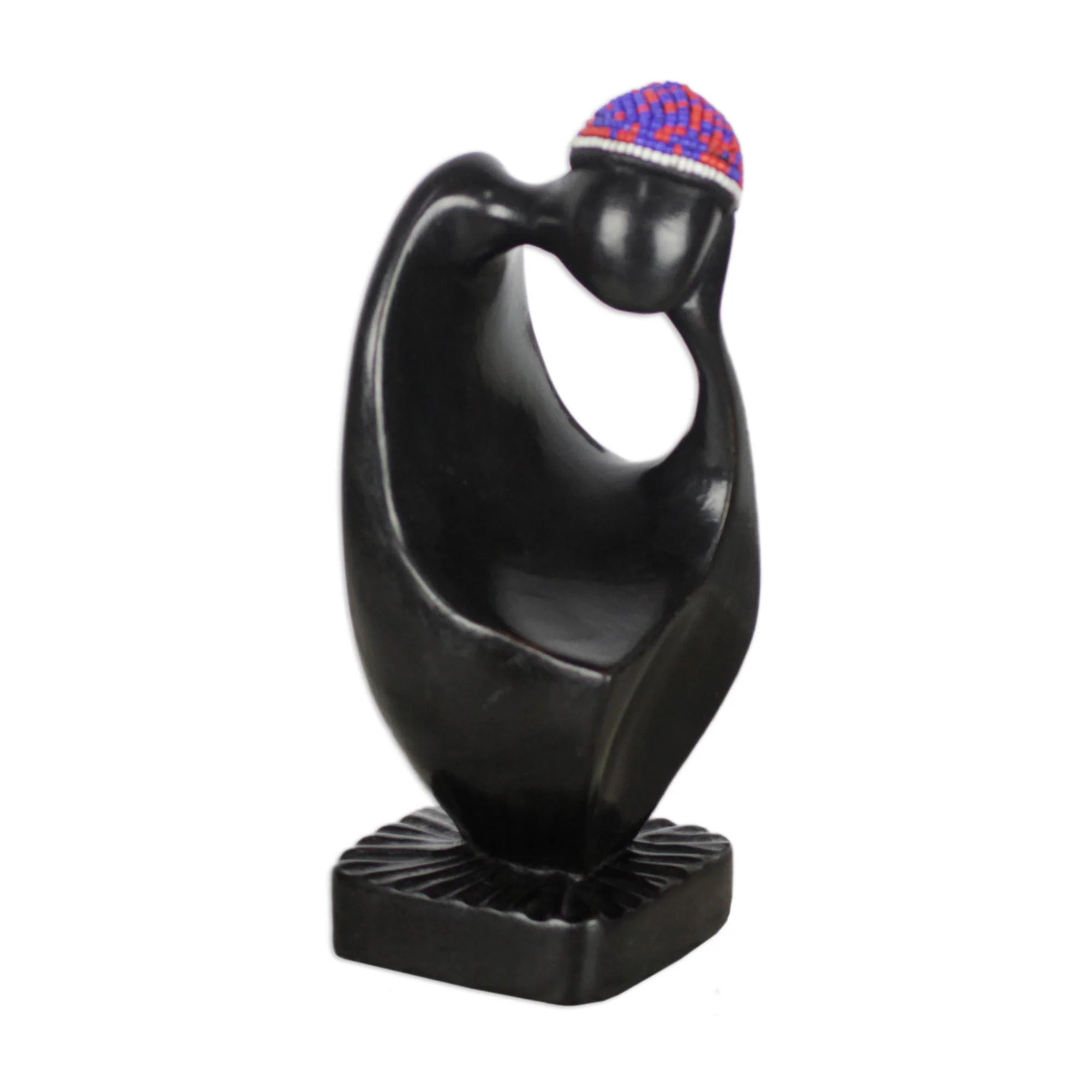 Baba Thinking Abstract Wood Sculpture of Man Thinking from Ghana - Image 2
