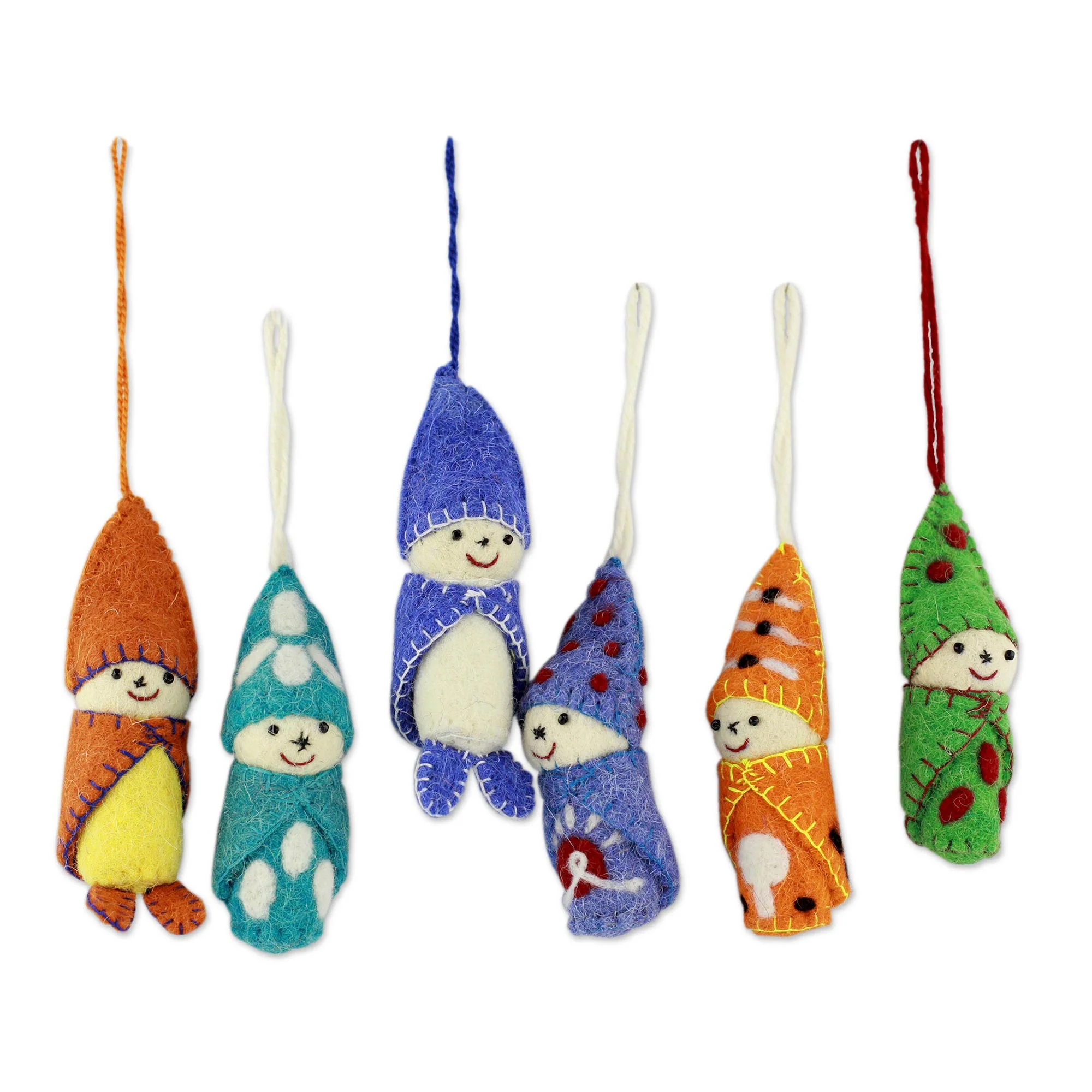 Babies in Snowsuits Set of 6 Handmade Wool Ornaments from India - Image 2