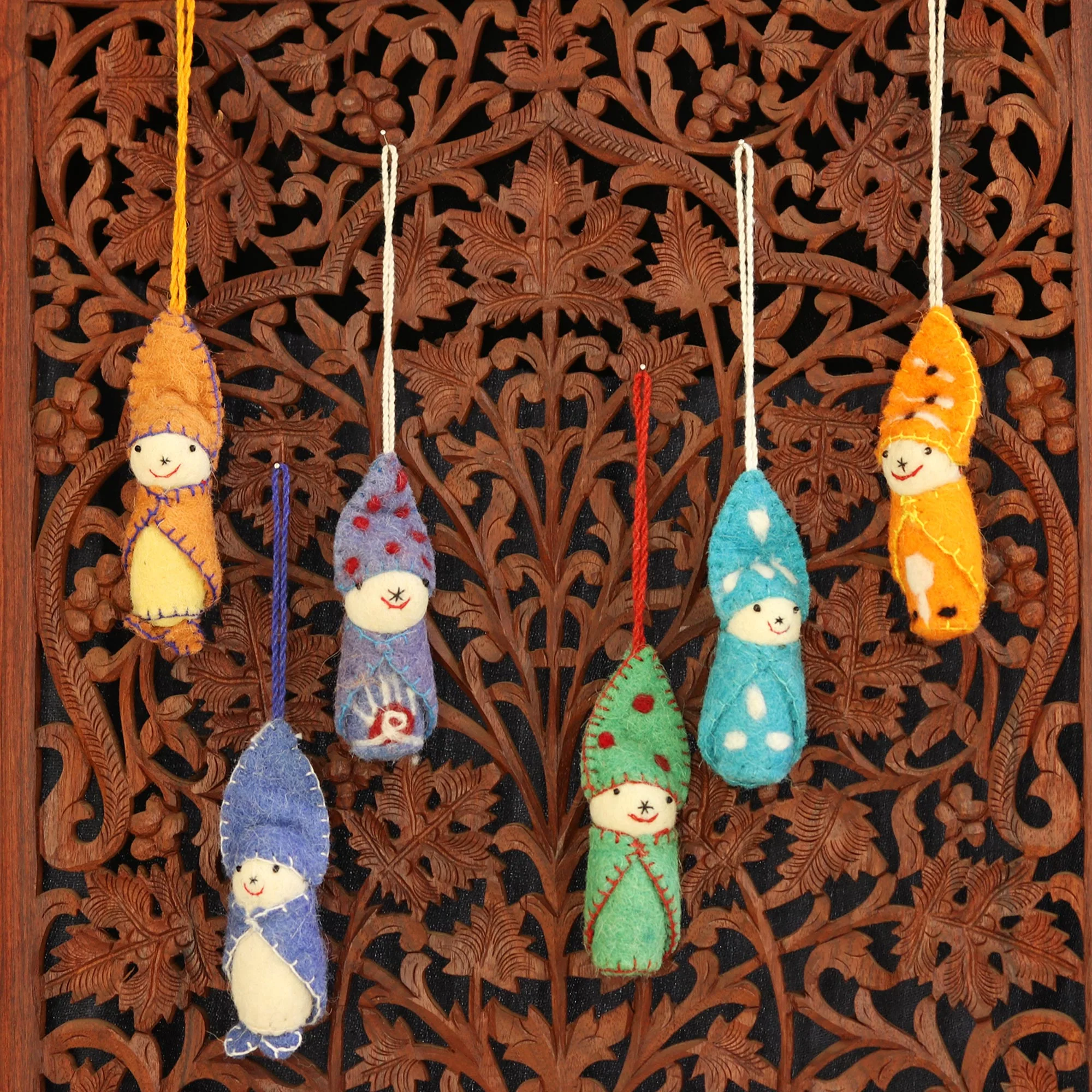 Babies in Snowsuits Set of 6 Handmade Wool Ornaments from India - Image 3