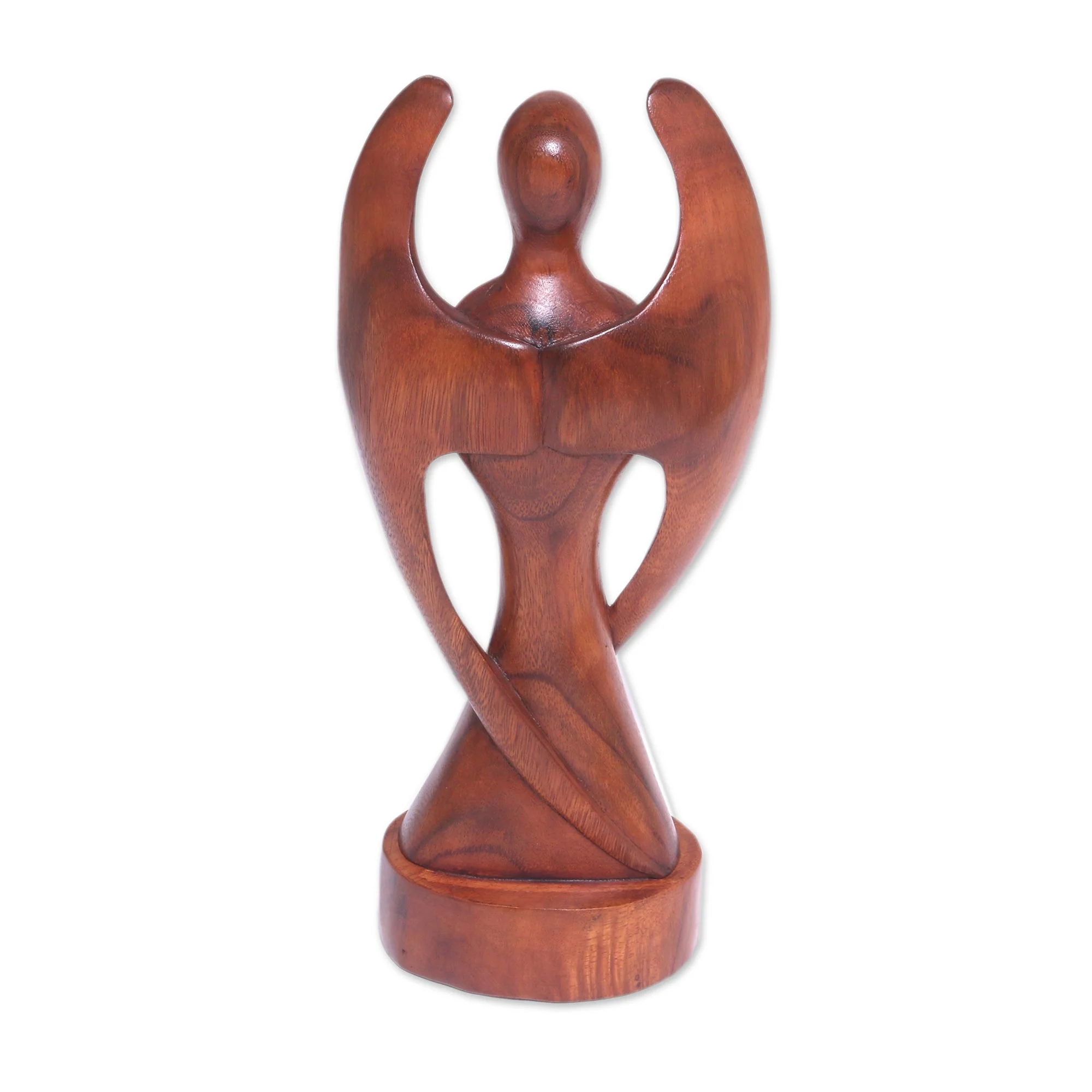 Baby Guardian Hand-Carved Suar Wood Baby Guardian Angel Sculpture - Image 2