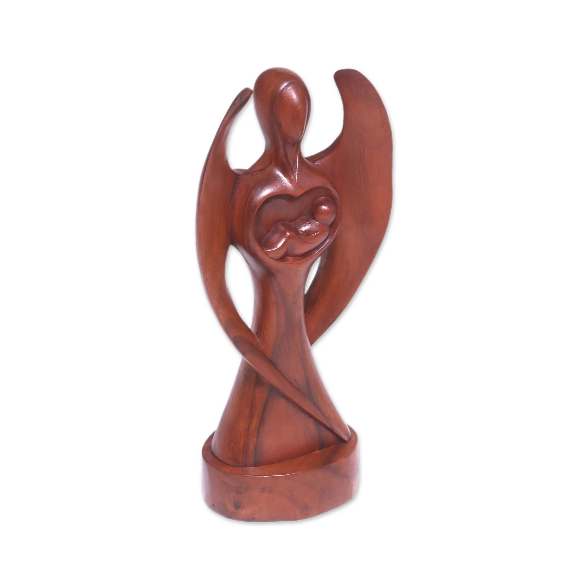 Baby Guardian Hand-Carved Suar Wood Baby Guardian Angel Sculpture - Image 4