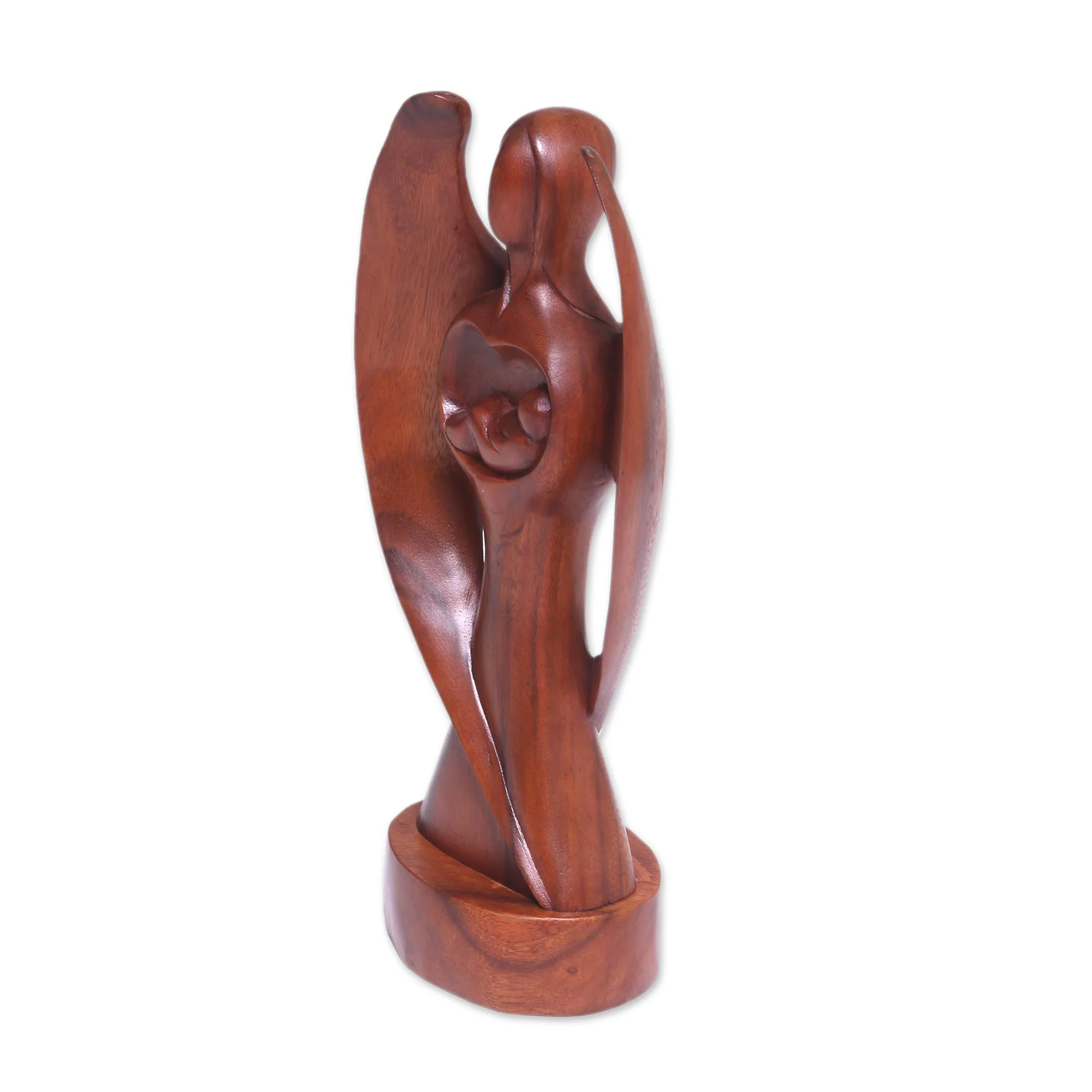 Baby Guardian Hand-Carved Suar Wood Baby Guardian Angel Sculpture - Image 5