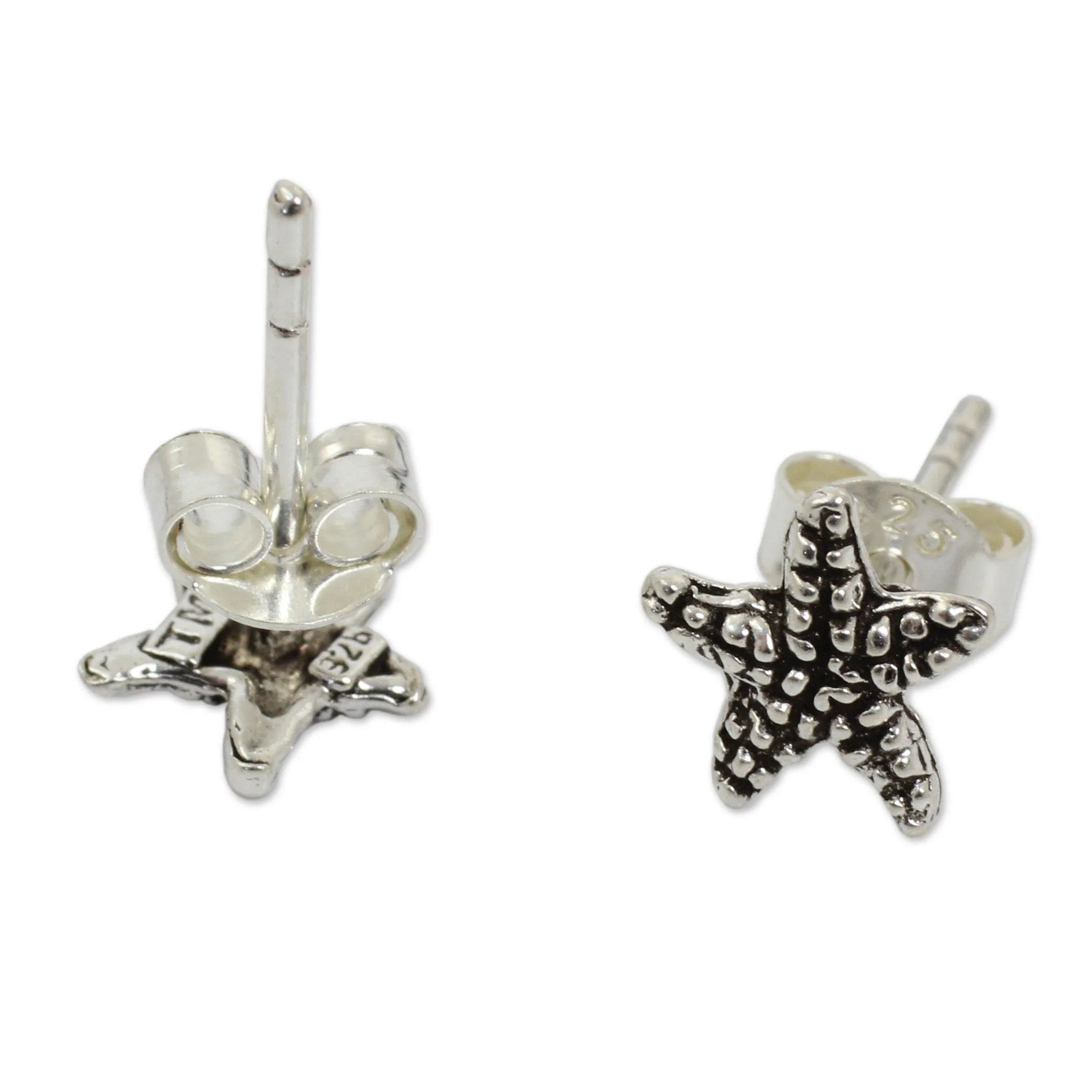 Baby Starfish Silver Button Earrings - Image 3