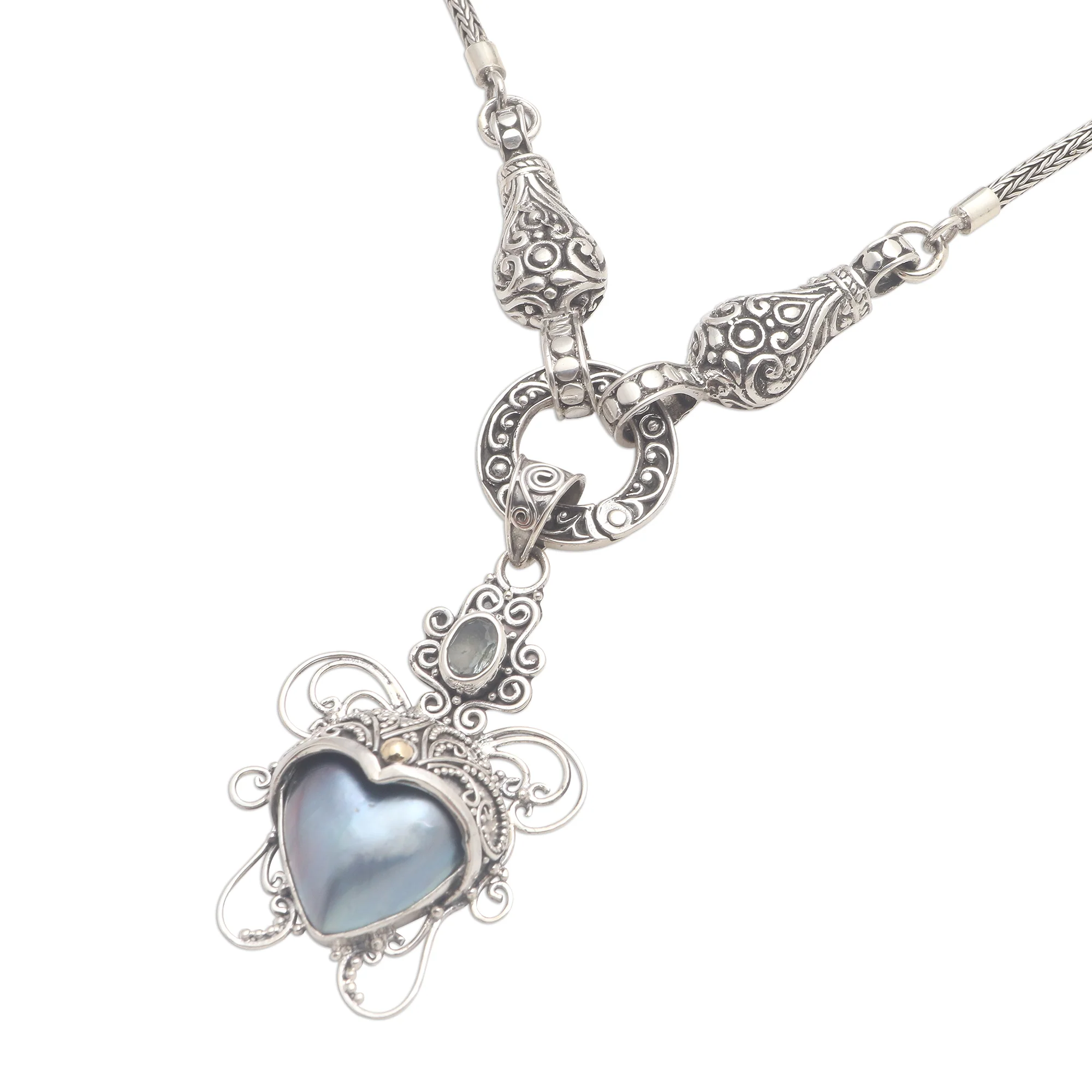 Badung Blue Blue Cultured Mabe Pearl Necklace with Blue Topaz - Image 2