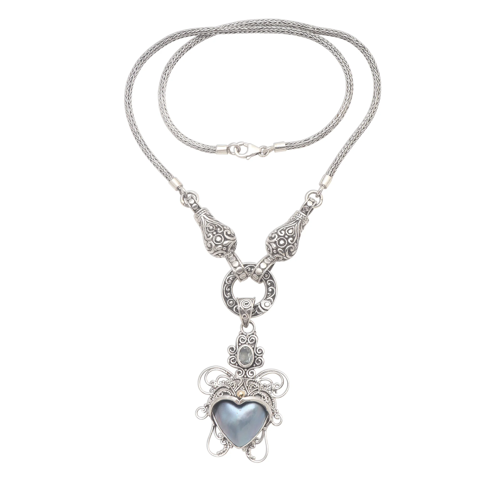 Badung Blue Blue Cultured Mabe Pearl Necklace with Blue Topaz - Image 4