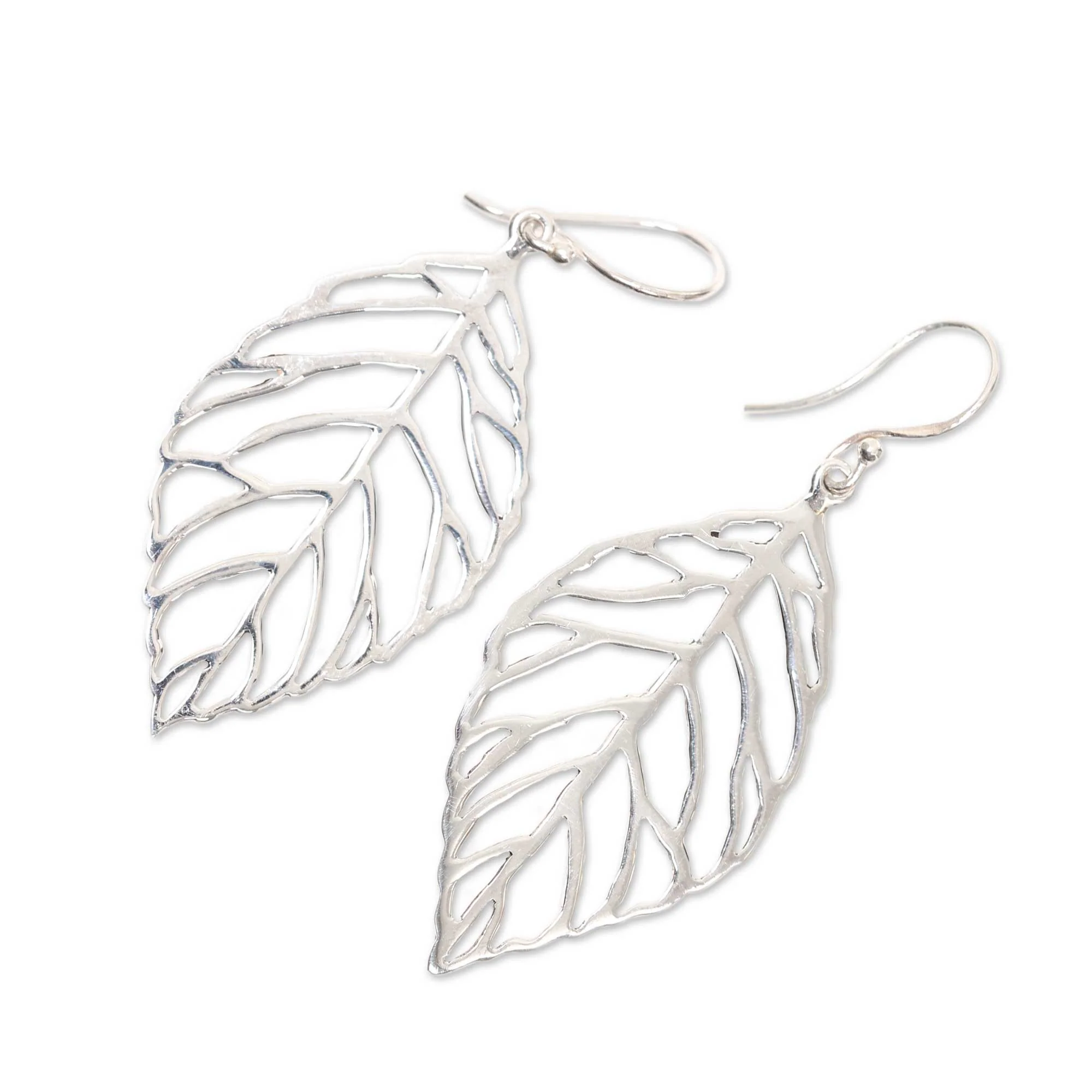 Bali Bay Leaf Handcrafted Balinese Leaf Theme Silver Earrings - Image 3