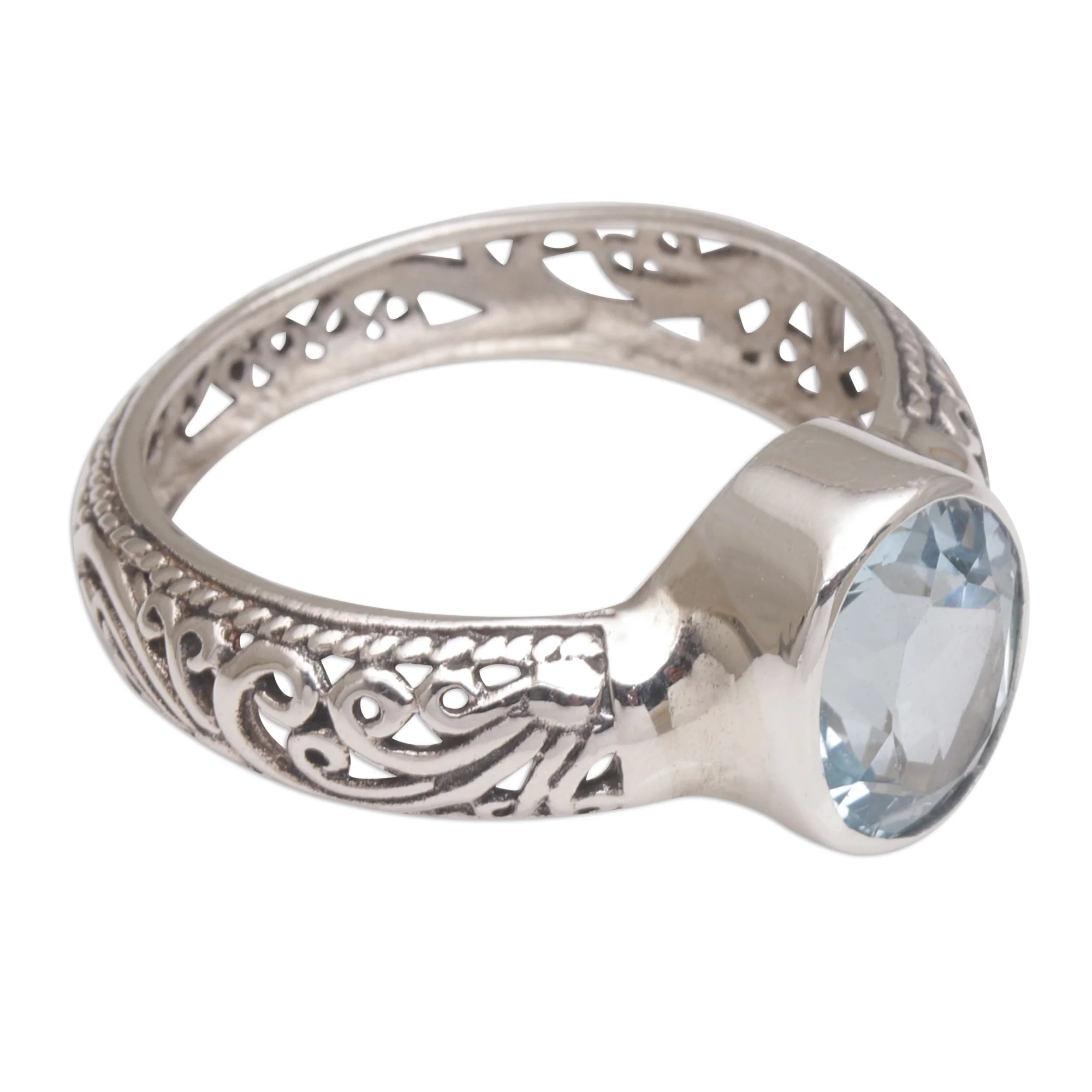 Bali Beauty Balinese Blue Topaz and Sterling Silver Single Stone Ring - Image 2