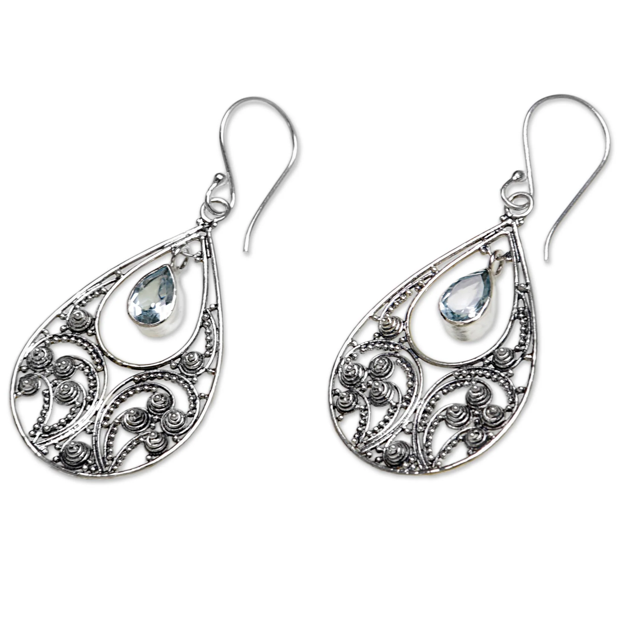 Bali Crest Sterling Silver and Blue Topaz Dangle Earrings - Image 3