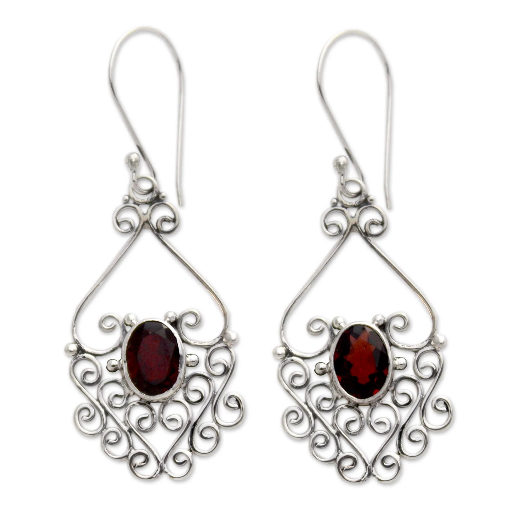 Bali Dynasty Sterling Silver and Garnet Dangle Earrings - Image 2