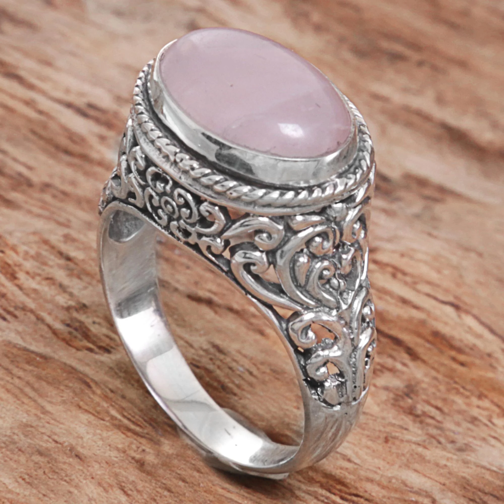 Bali Eye in Pink Rose Quartz Cocktail Ring - Image 2