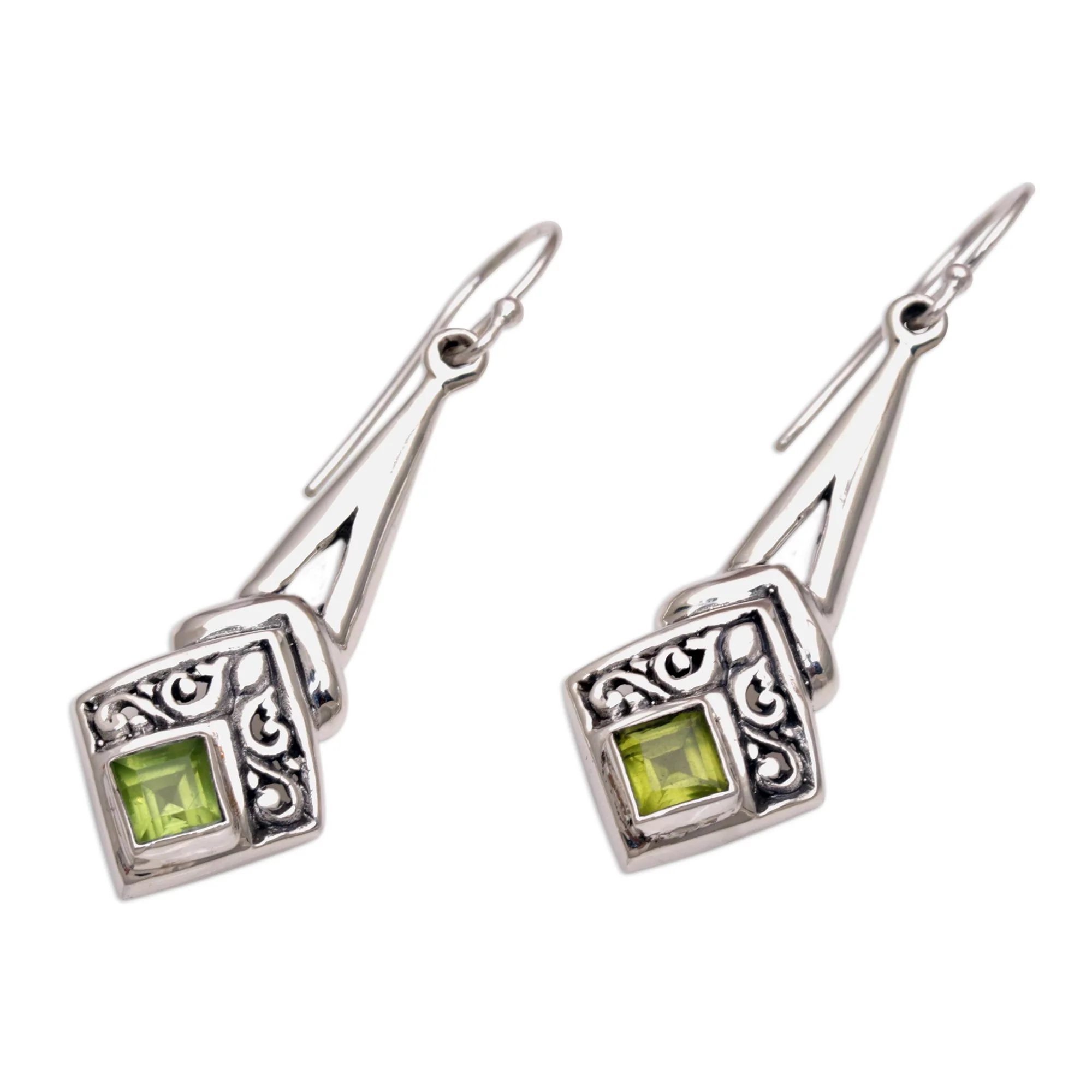 Bali Gleam Peridot and Sterling Silver Dangle Earrings from Indonesia - Image 4