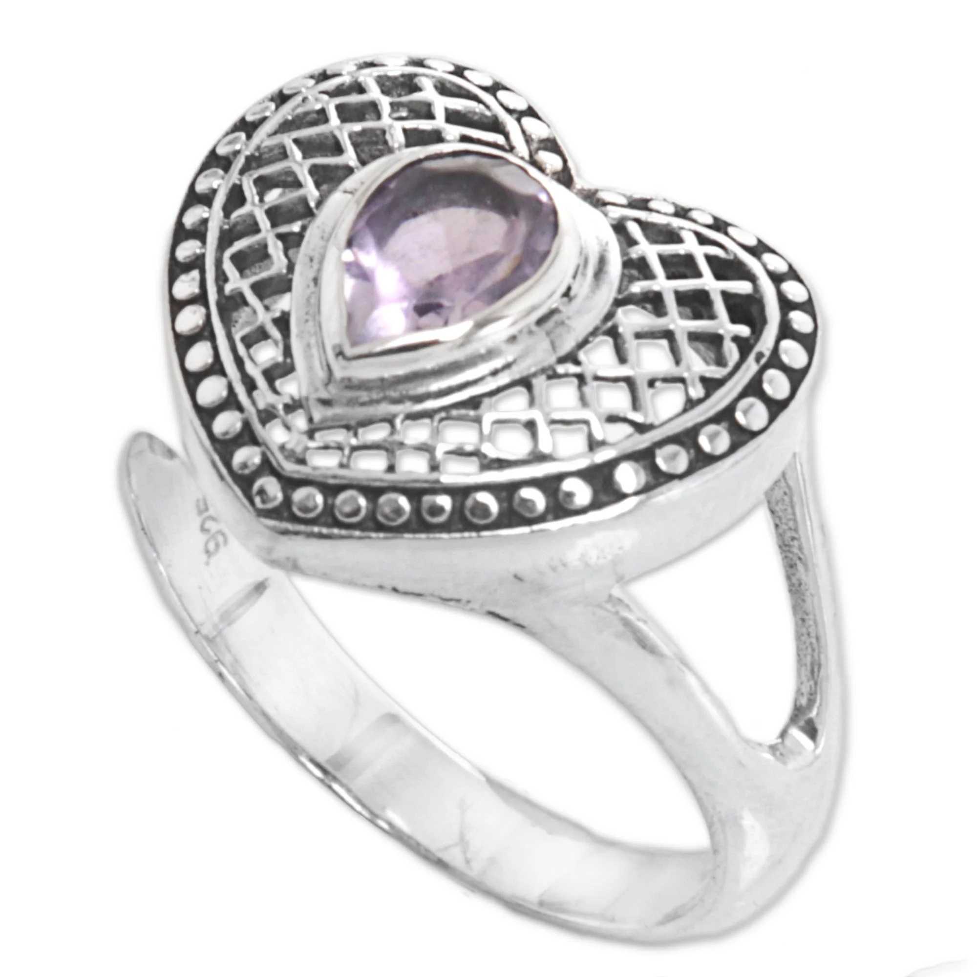 Bali Heart in Purple Sterling Silver Amethyst Heart Cocktail Ring from Indonesia - Image 5