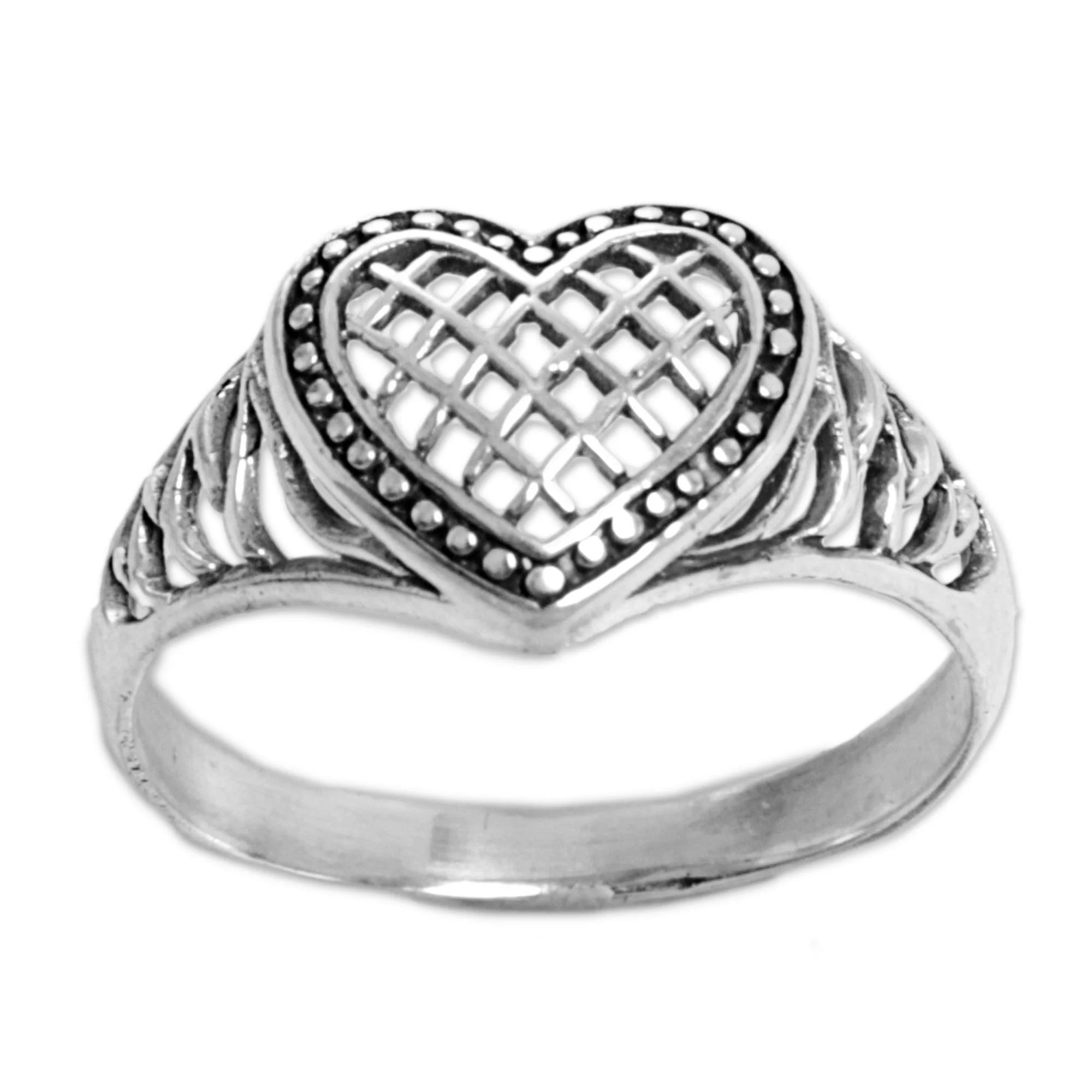 Bali Heart Sterling Silver Heart Shaped Cocktail Ring from Indonesia - Image 2