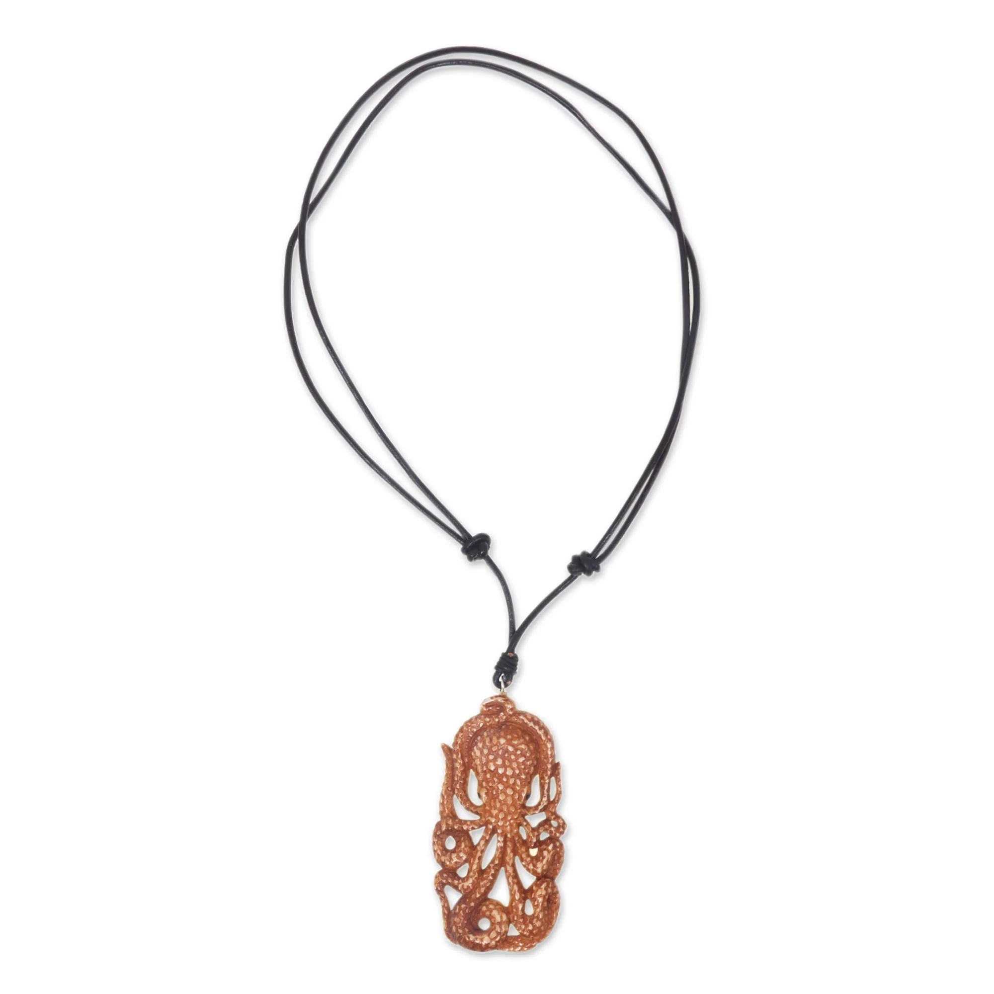Bali Octopus Hand Carved Pendant Necklace - Image 2